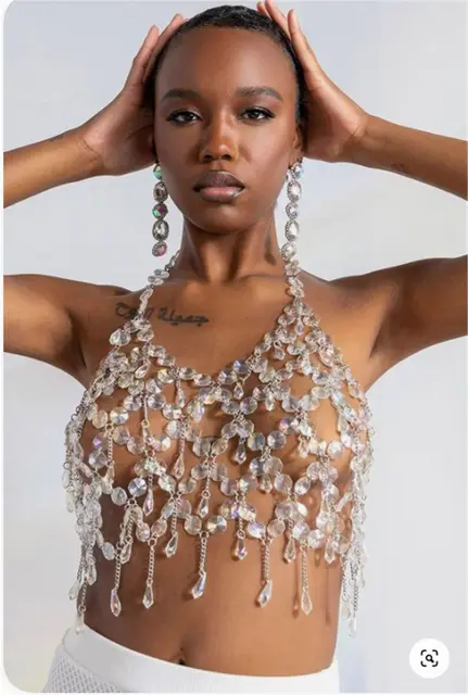 Gaono Women Sexy Pearls Beaded Cami Top Pearl Crop Top