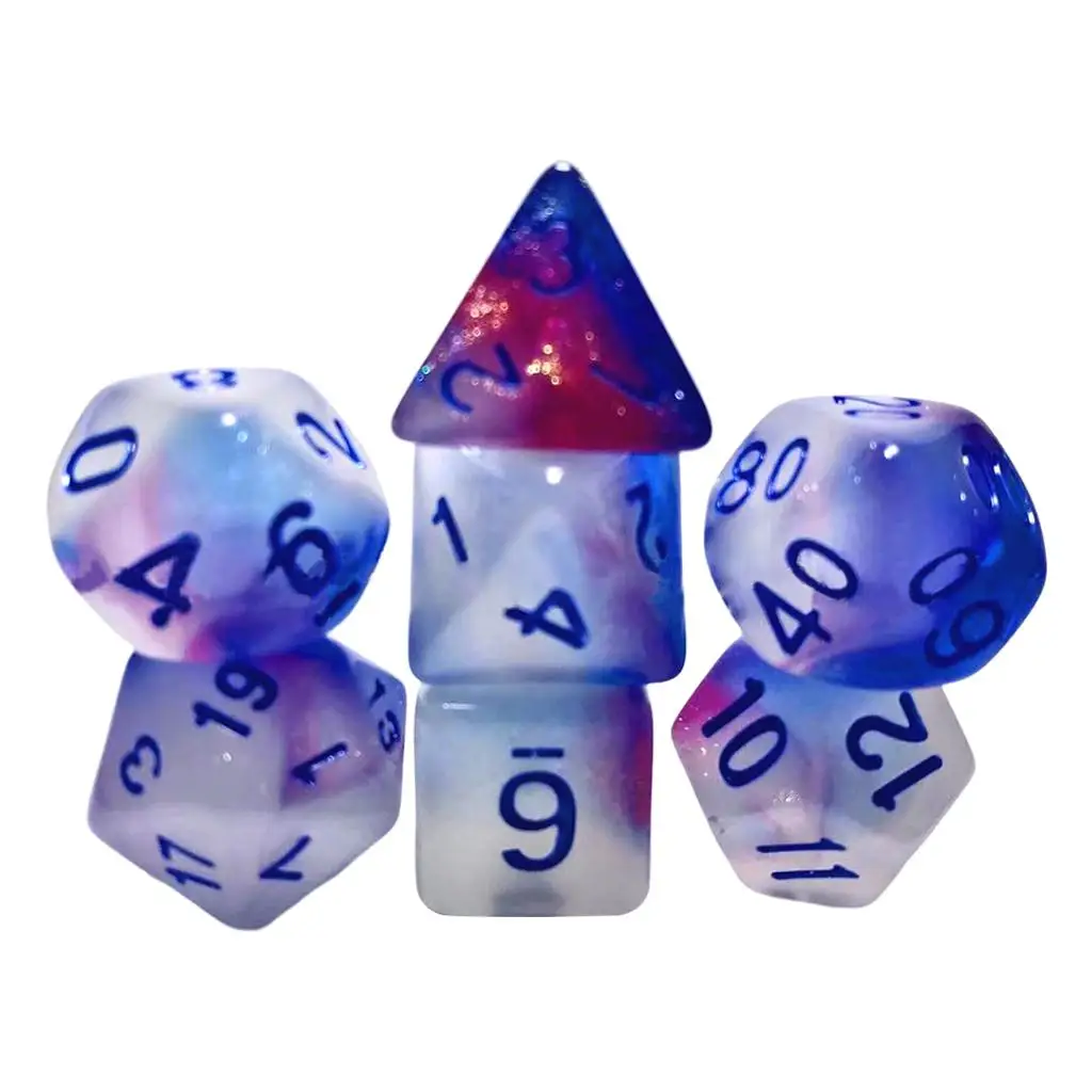 7x Polyhedron Dice Glow in Dark Glitter for Teaching Prop Roll Playing Games