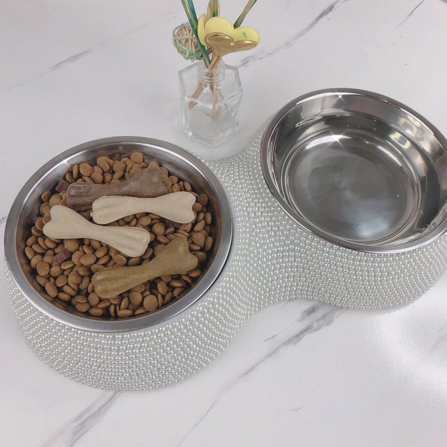 Silver Crystal Dog Bowl