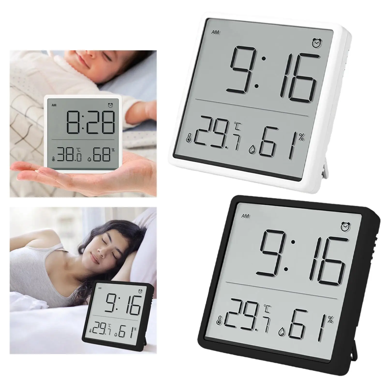 Digital LCD Alarm Clock Indoor Convenient Temperature Sensor Humidity Meter Thermometer Hygrometer Gauge
