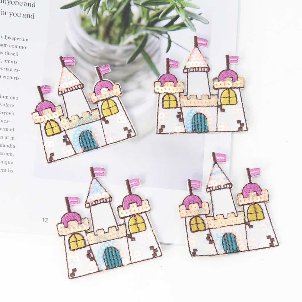 2PCS Cartoon Märchen Schloss Nagel Pailletten Patch Kleidung Tasche Stickerei Nähen Handwerk DIY Ornament Zubehör – Detail 3