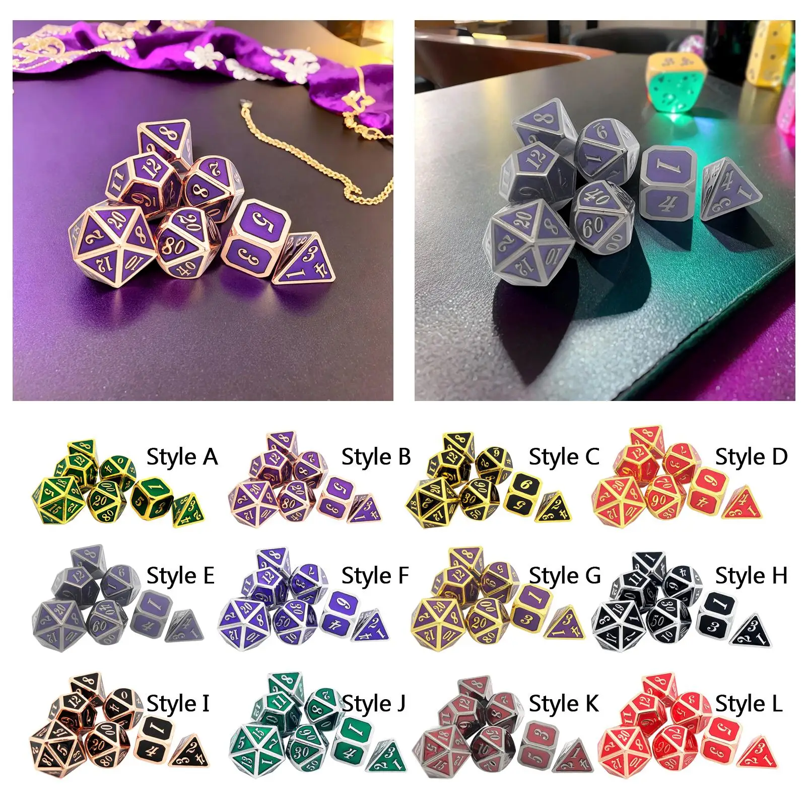 Metal Polyhedral Dice 7Pcs Set Handmade Versatile Reusable Smooth Surface Aluminum Alloy Accessory for Interactive Games 