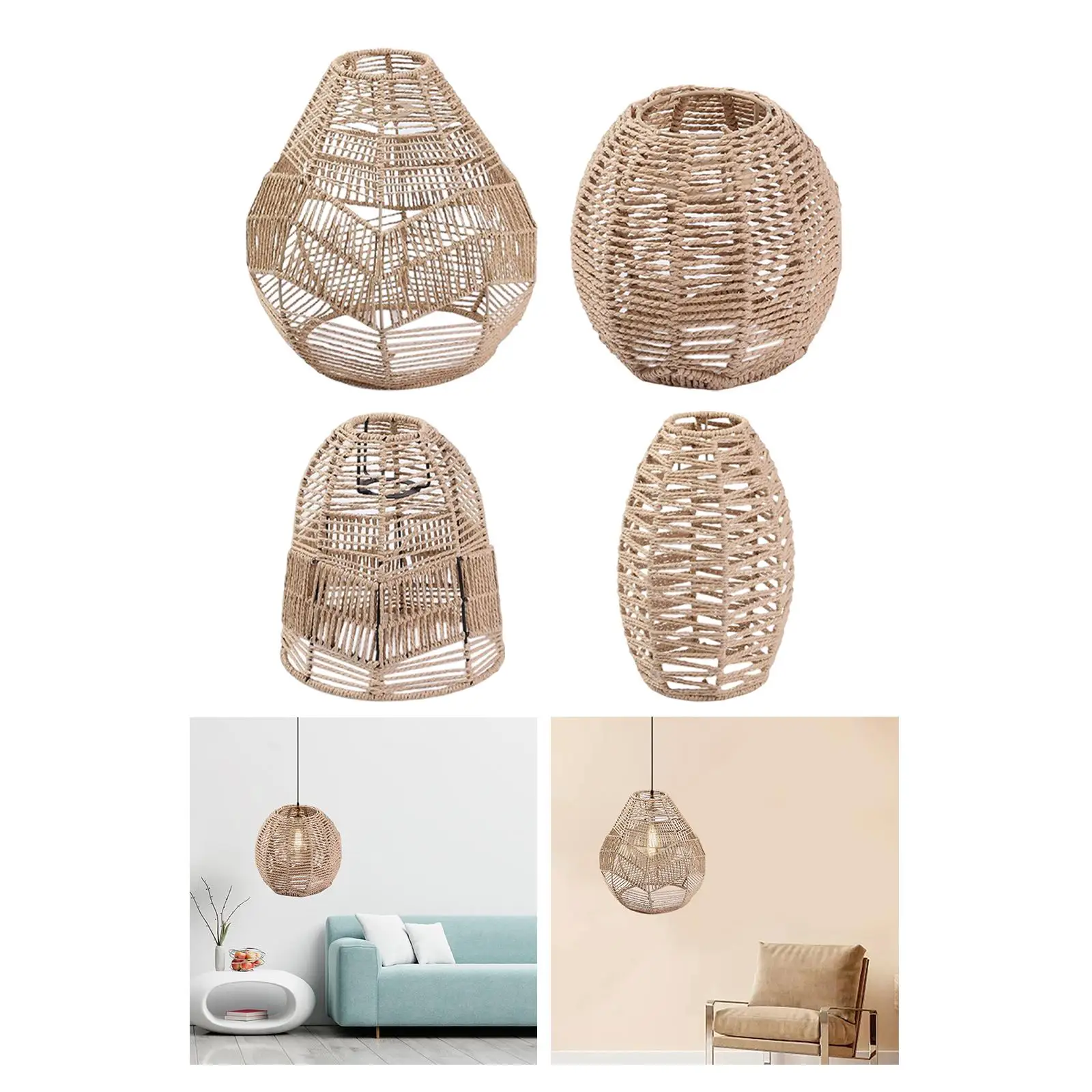 4x Wicker Pendant Lamp Shade Chandelier Cover for Living Room Kitchen Island