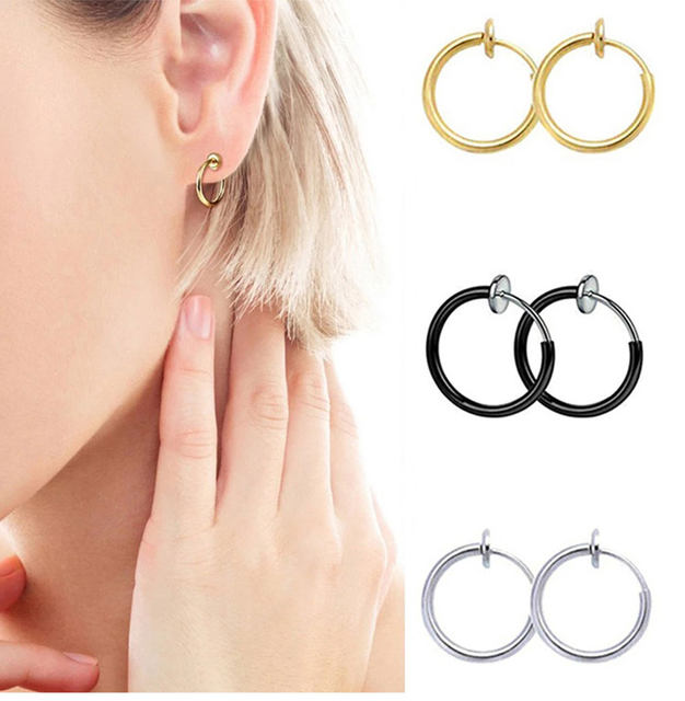 Non Piercing Hoop Earrings Spring Ear Clip Fake Ear Hoops for Men and Women Stainless Steel Clip on Earings 2.0 8 10mm AliExpress