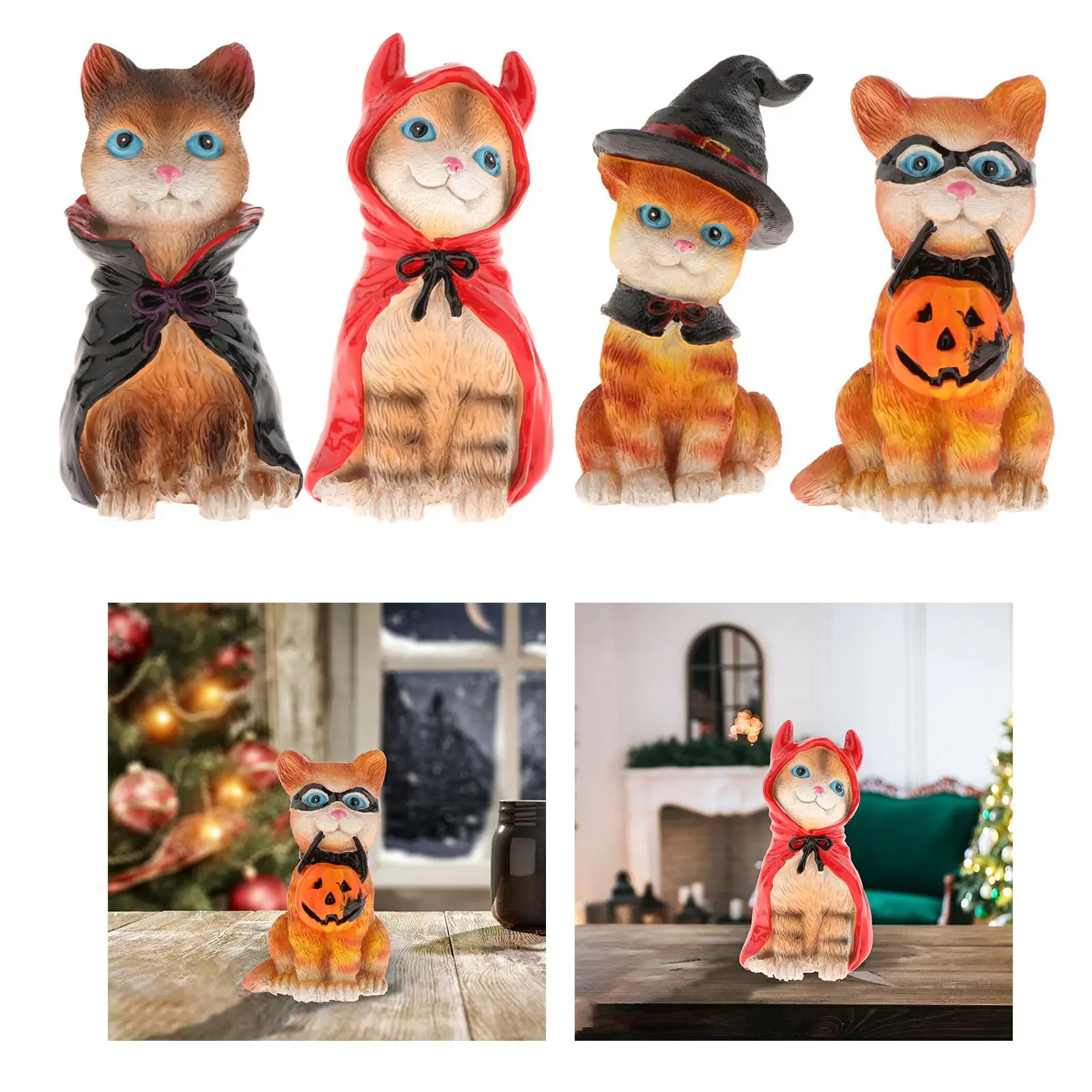 Halloween Cat Decoration Resin Craft Animal Figurine Cute Cat Ornament for Tabletop Cabinet Souvenirs Decor Photo Prop