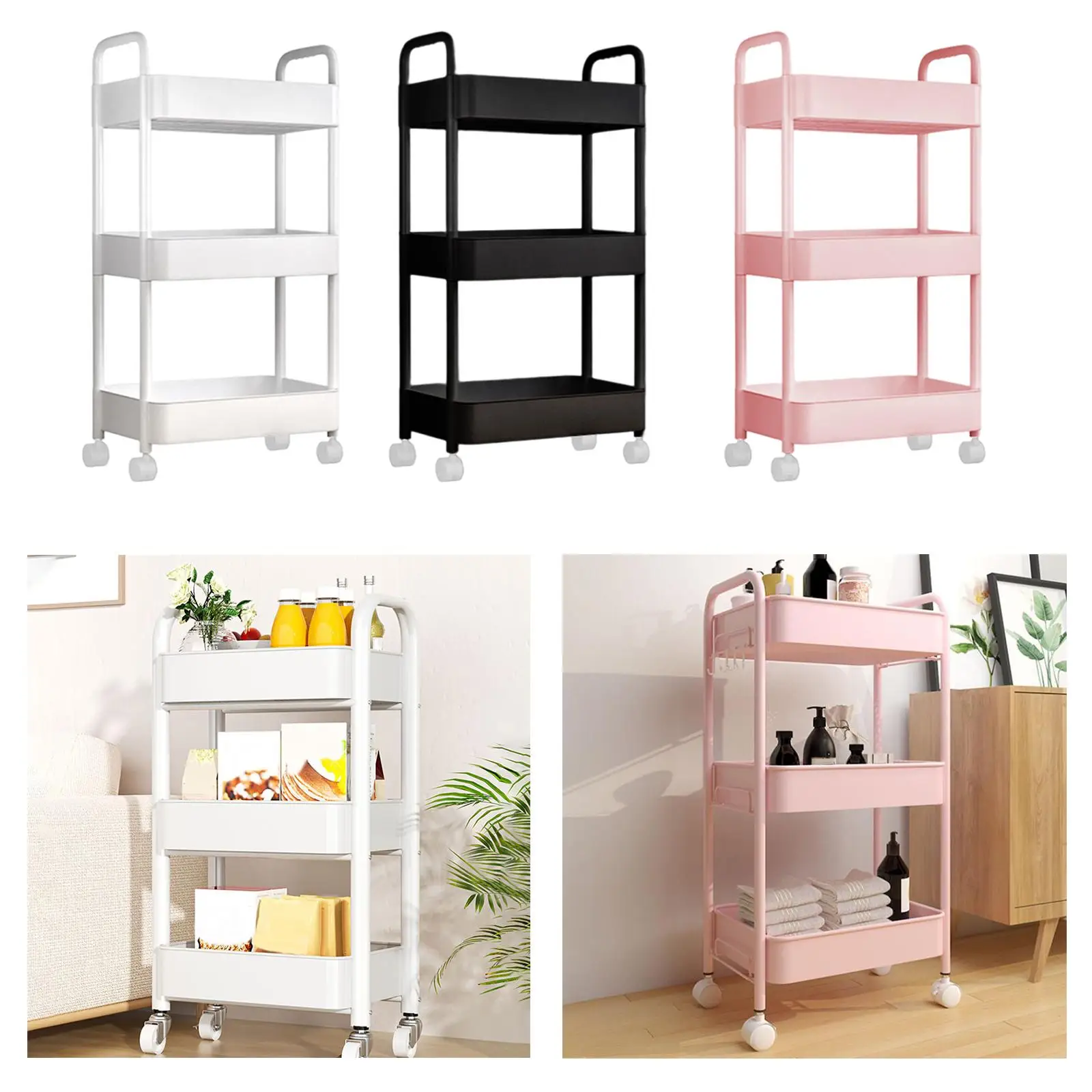 Movable Storage Cart Wear Resistant Practical for Bedroom Office Household