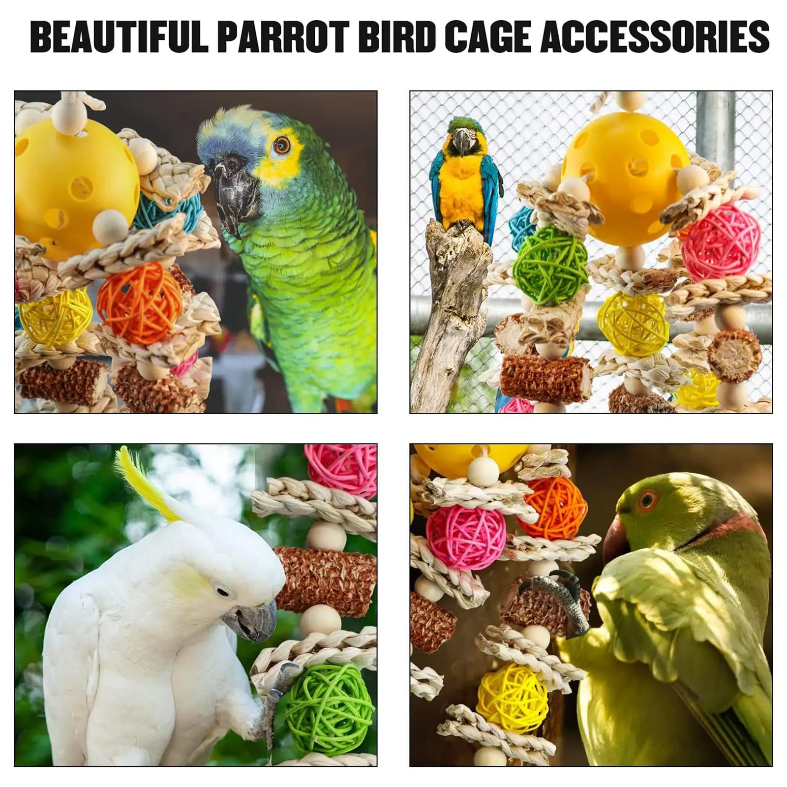 Bird Swing Chewing Bite Training Conures Parrots Cage Hanging Toys Perch