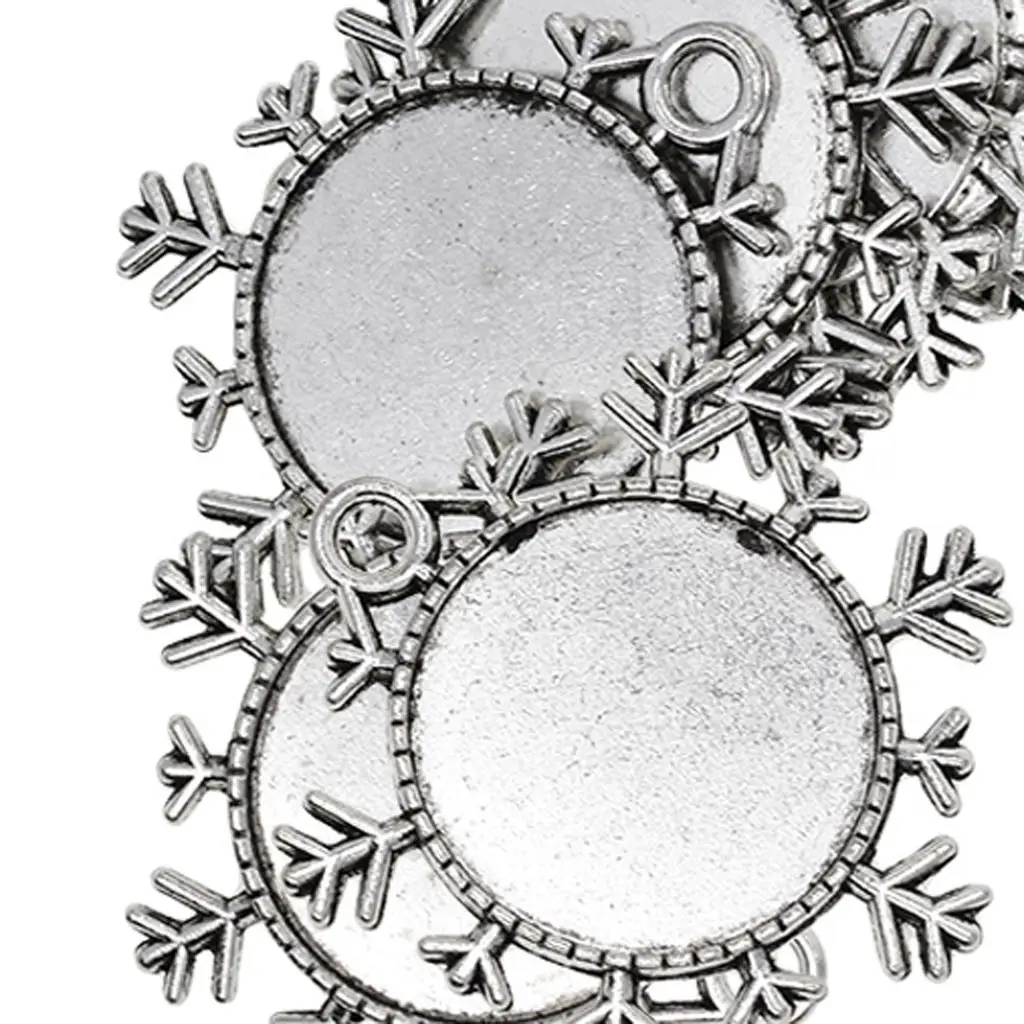 10 Pieces  Tibetan Style Snowflake Pendant Cabochon Bezel Settings Trays