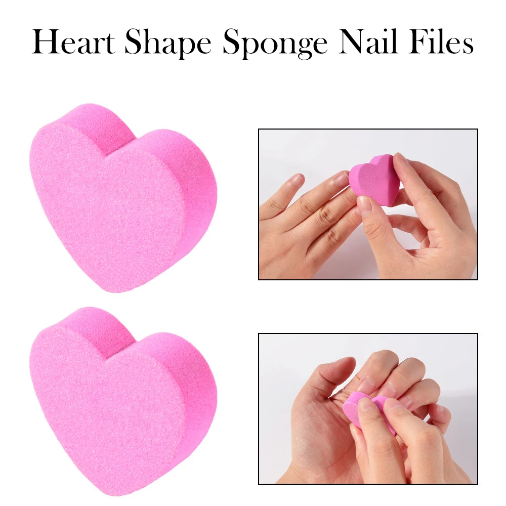 Heart Sponge Nail Files Blocks - 1pc/5pcs/10pcs