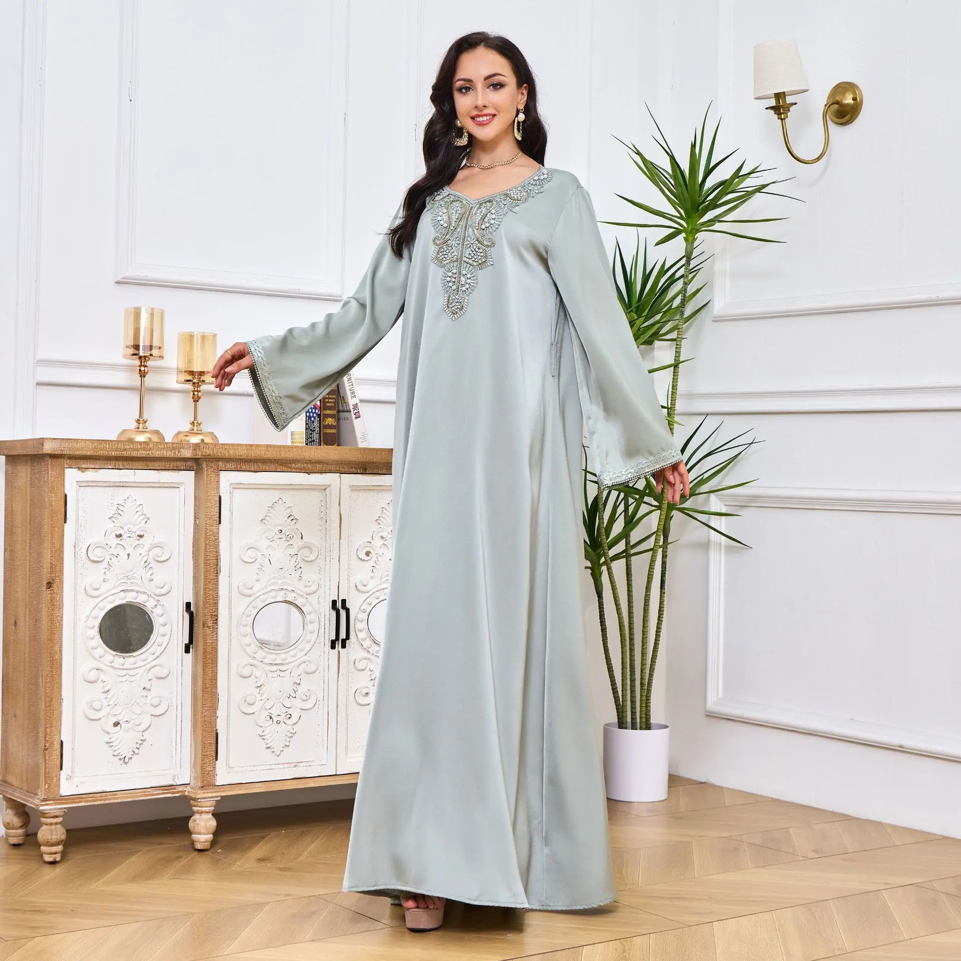 Jalabiya Dresses Abaya Eid Women Muslim Party Dress Kaftan Ramadan Robe Nail Bead Belt Caftan Marocain Abayas Elegant Vestidos