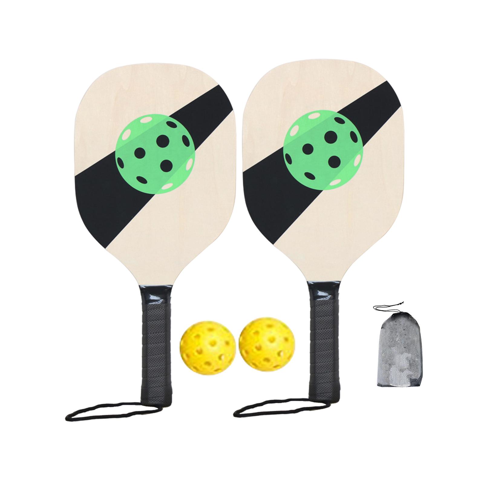 Wooden Pickleball Paddles Set with Beginner Racket 40cm Long 19cm Wide 2 Paddles 2 Pickle Balls Portable