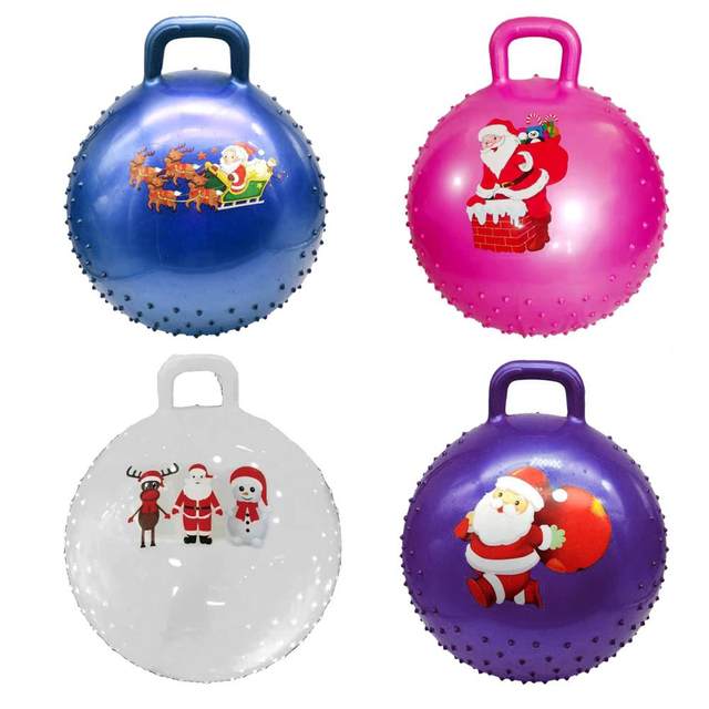 Handle Bouncy Ball Anti burst Christmas Theme Yoga Ball Lightweight Ball  Anti slip PVC Handle Ball for Exercise