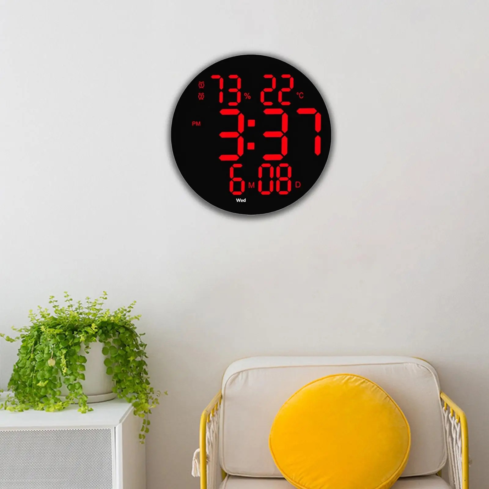 Non Ticking Wall Clock Adjustable Brightness USB Powered Clock Temperature and Humidity Display for Living Room Bedroom Kitchen