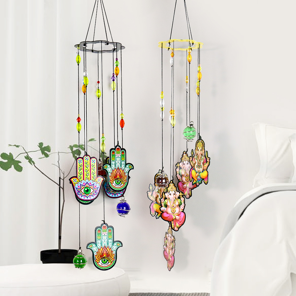 1pc Metall Fatima Hände Wind Glockenspiel Ornament Elefant Gott Farbe Glasur Druck Anhänger Amulett Glück Geschenke Feng Shui DIY Wohnkultur – Detail 4