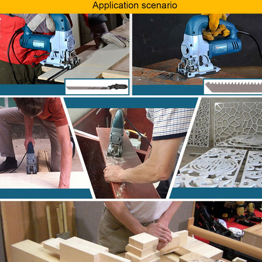 Description Picture 6 of item50Pcs Jig Saw Blade Set HCS Assorted Blade T-shank Fast Cut Down Jigsaw Blade Jig Saw Cutter for Thin Metal Wood Plastic Cutting