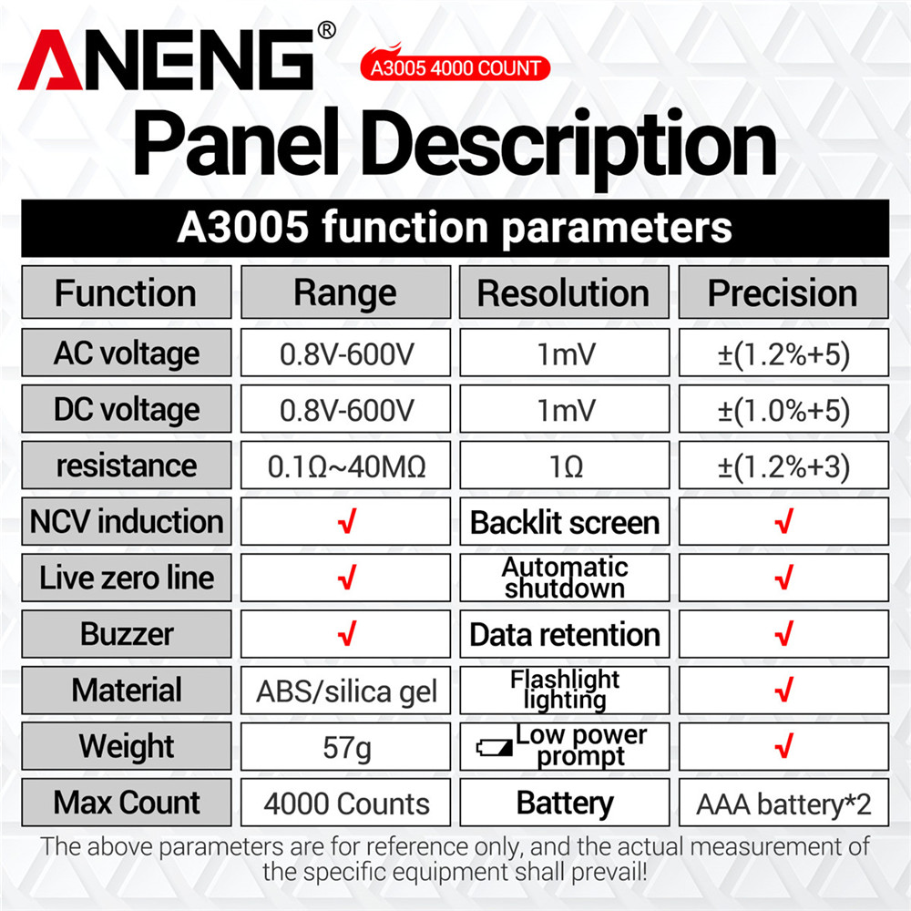 ANENG A3005 Pen Type Multimeter Digital Professional Mini AC/DC Voltage 4000 Counts Meter Resistance NCV Ohm Diode Tester Tools
