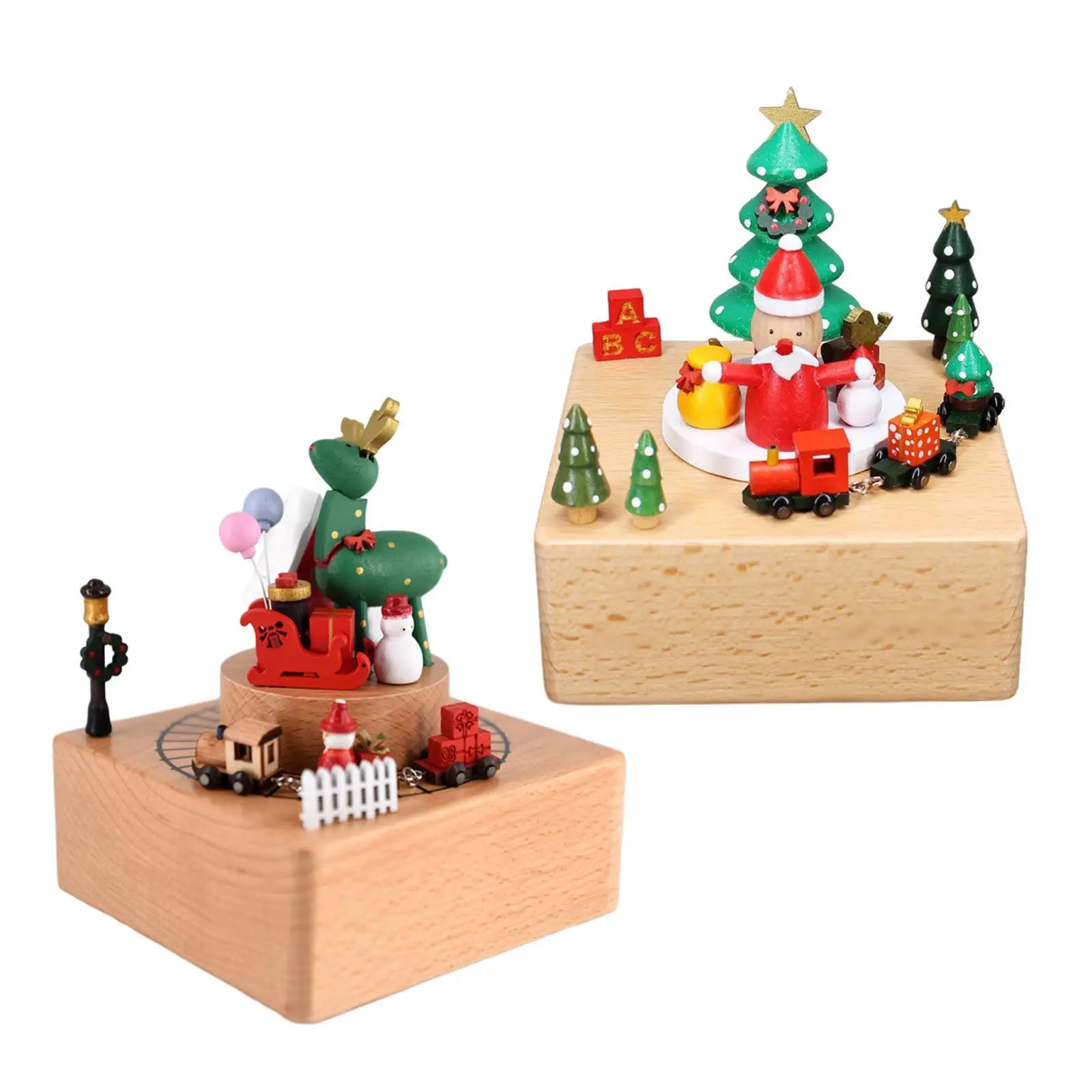 Wooden Music Box Clockwork Creative Christmas Themed Rotating Ornament for Anniversary Gift Tabletop Decor Birthday Valentine