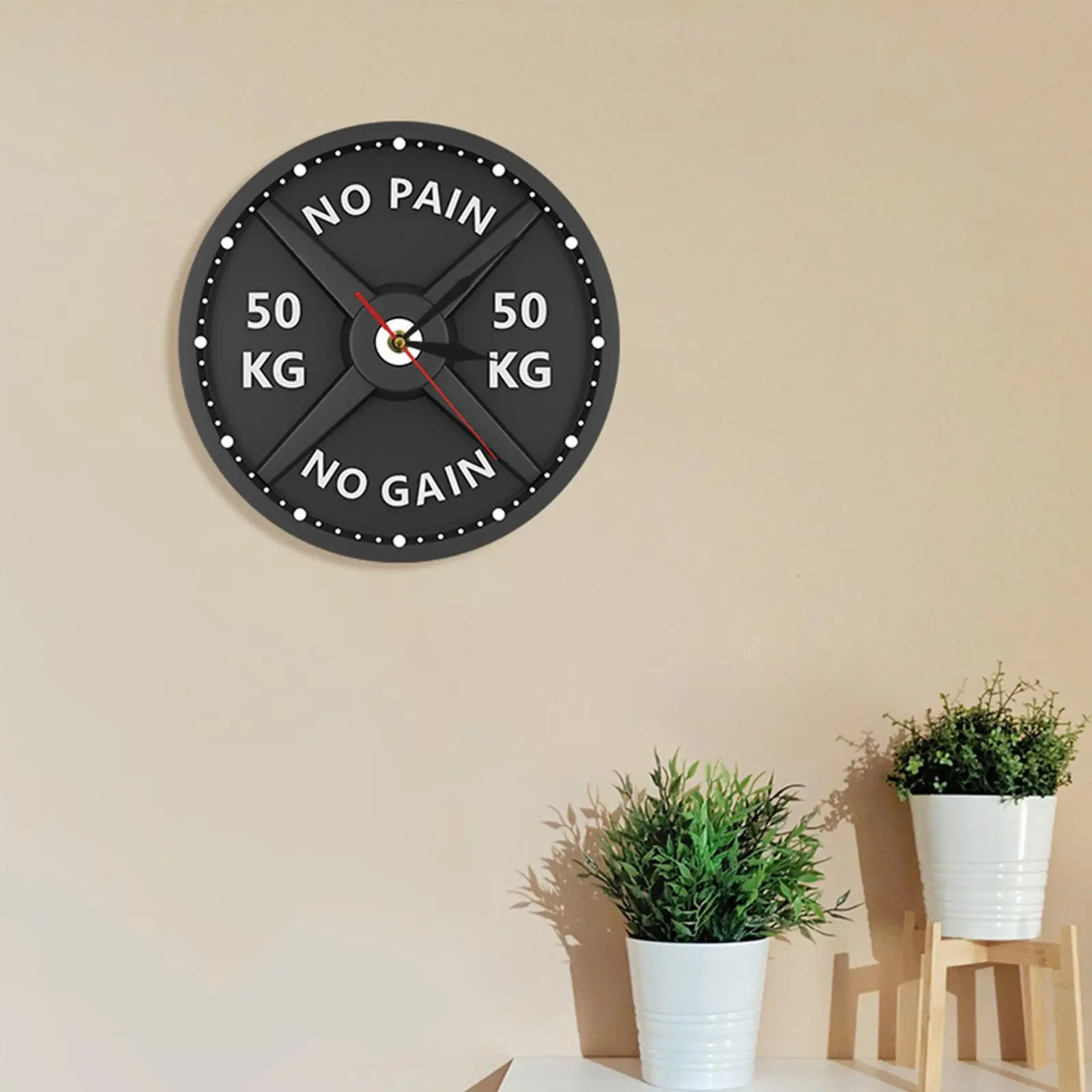 50kg 3D Barbell Wall Clock Battery Operated Non Ticking Watch for Gym Bodybuilding Gift