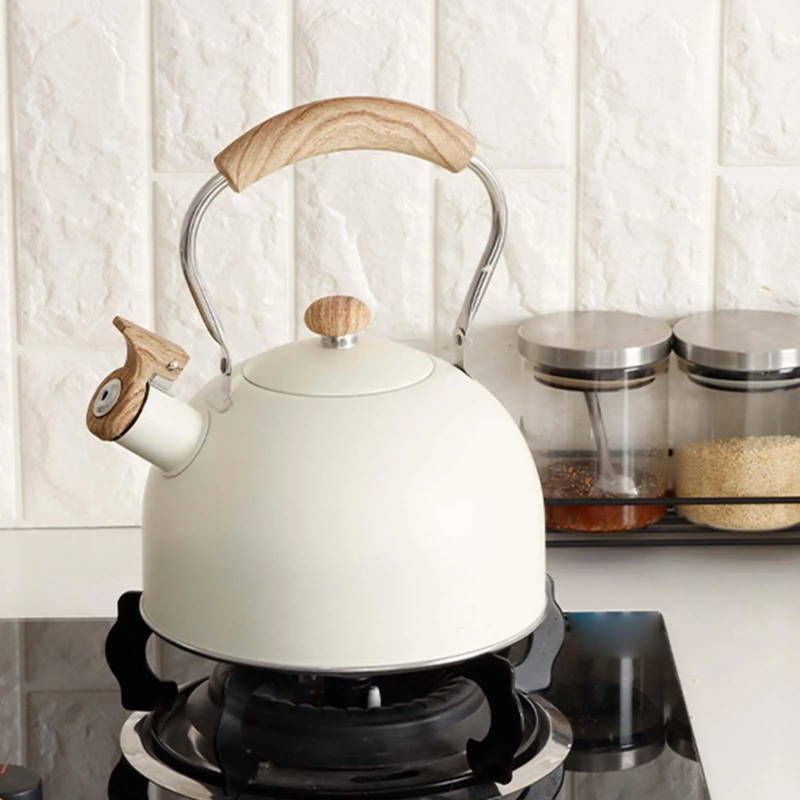 Stove Top Whistling Tea Kettle Wooden Handle Cookware Loud Whistle Coffee Tea Pot Teapot Water Kettle for Gas Induction Cookers
