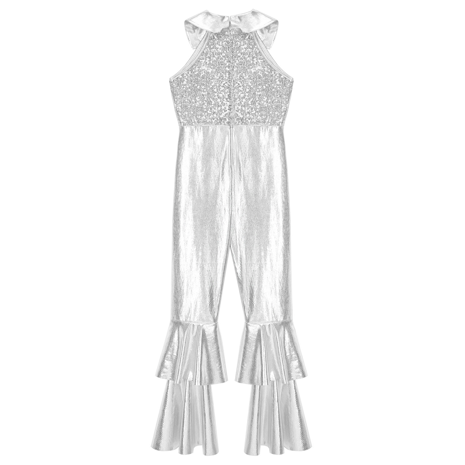 Kinder Mädchen Pailletten Ballett Gymnastik Trikot Vintage Party Hippie Kostüm Disco Diva Tanz Leistung Overall Glocken boden – Detail 7