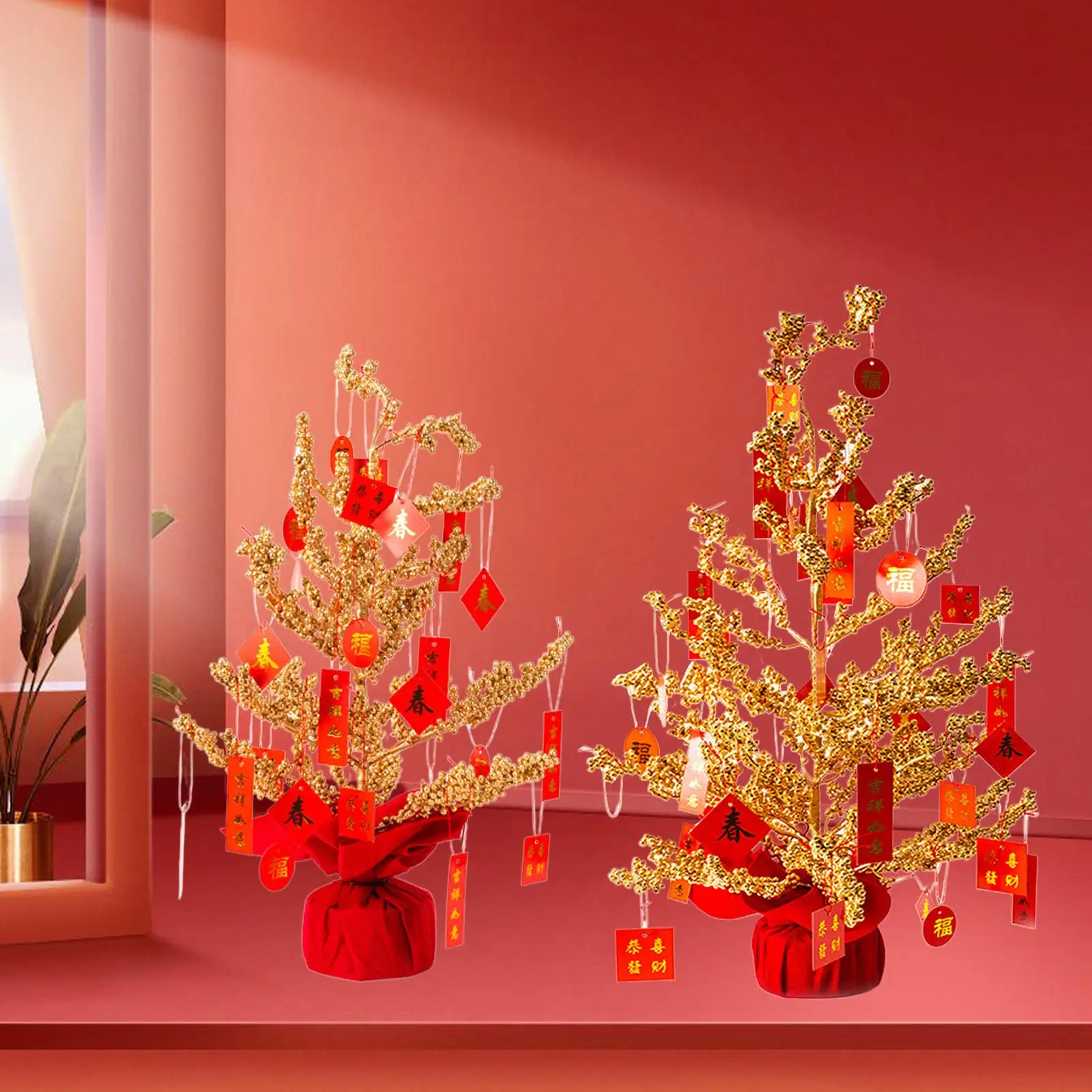 Chinese Lucky Tree with Greetings Ornament for New Year Desktop Decor