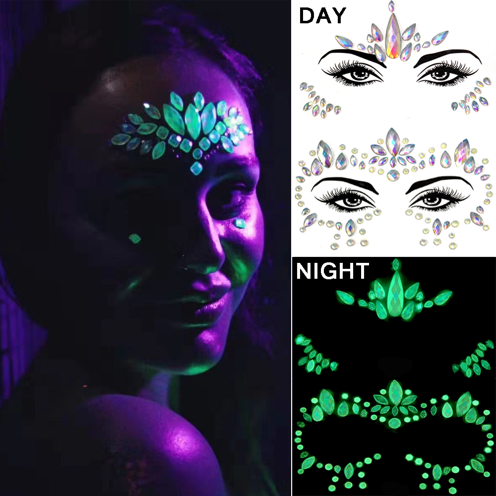 Best of Luminous Glitters For Face Rhinestones Halloween Temporary Tattoo Glow In The Dark Face Jewels Sticker For Festival Party Makeup Reviews & Tips