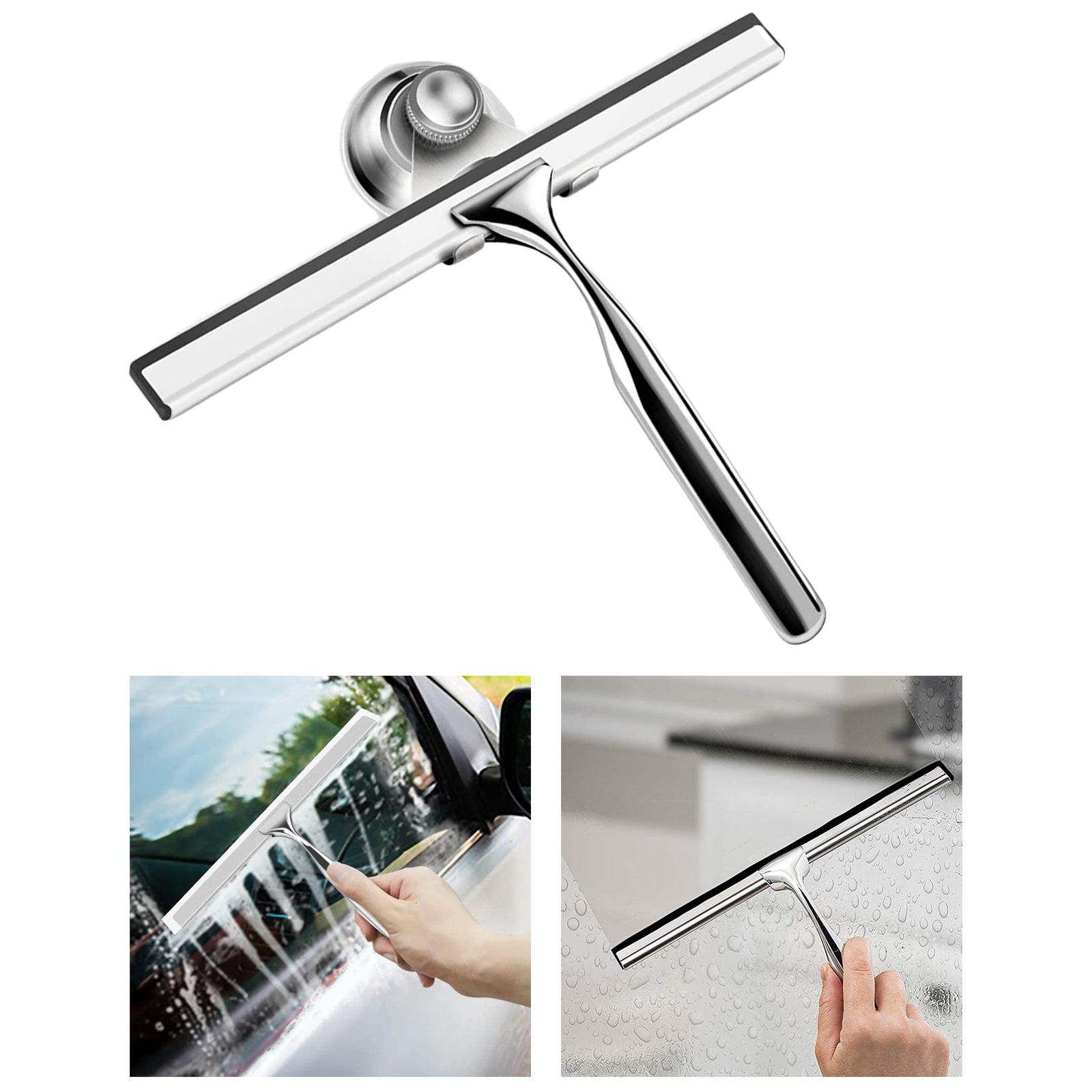 Stainless Steel Shower Squeegee with Suction Cup Car Windshield Rubber Blade for Shower Doors/Mirror/Windows Home Bathroom