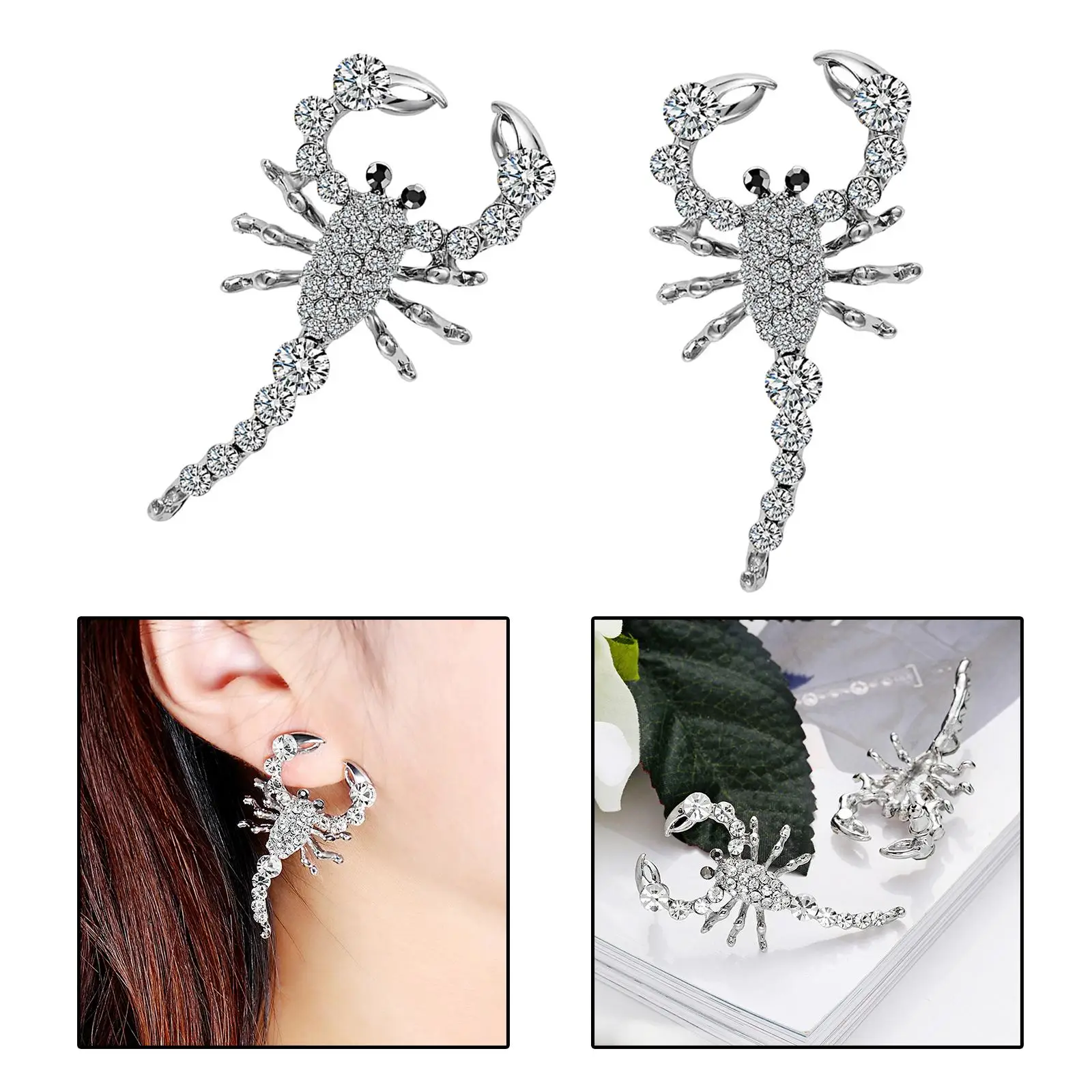 Punk Style Long Scorpion Stud Earrings Rhinestone Bling Animal Earrings for Unisex Concert Halloween ValentineS Day Birthday