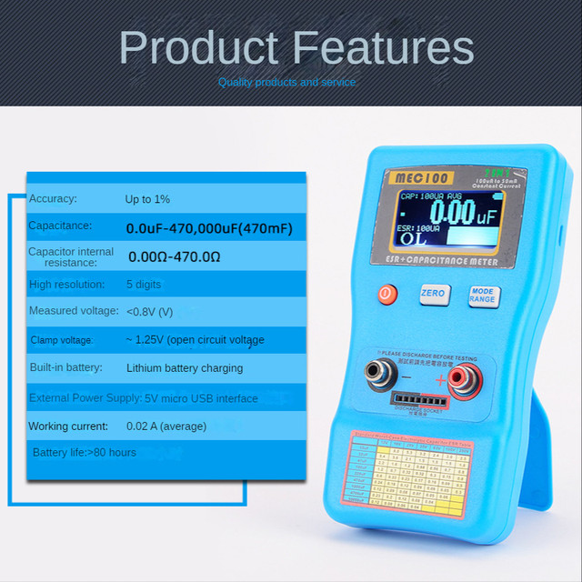 MEC-100 Automatic range capacitance analyzer electrolytic capacitor ESR  meter digital capacitance meter - AliExpress