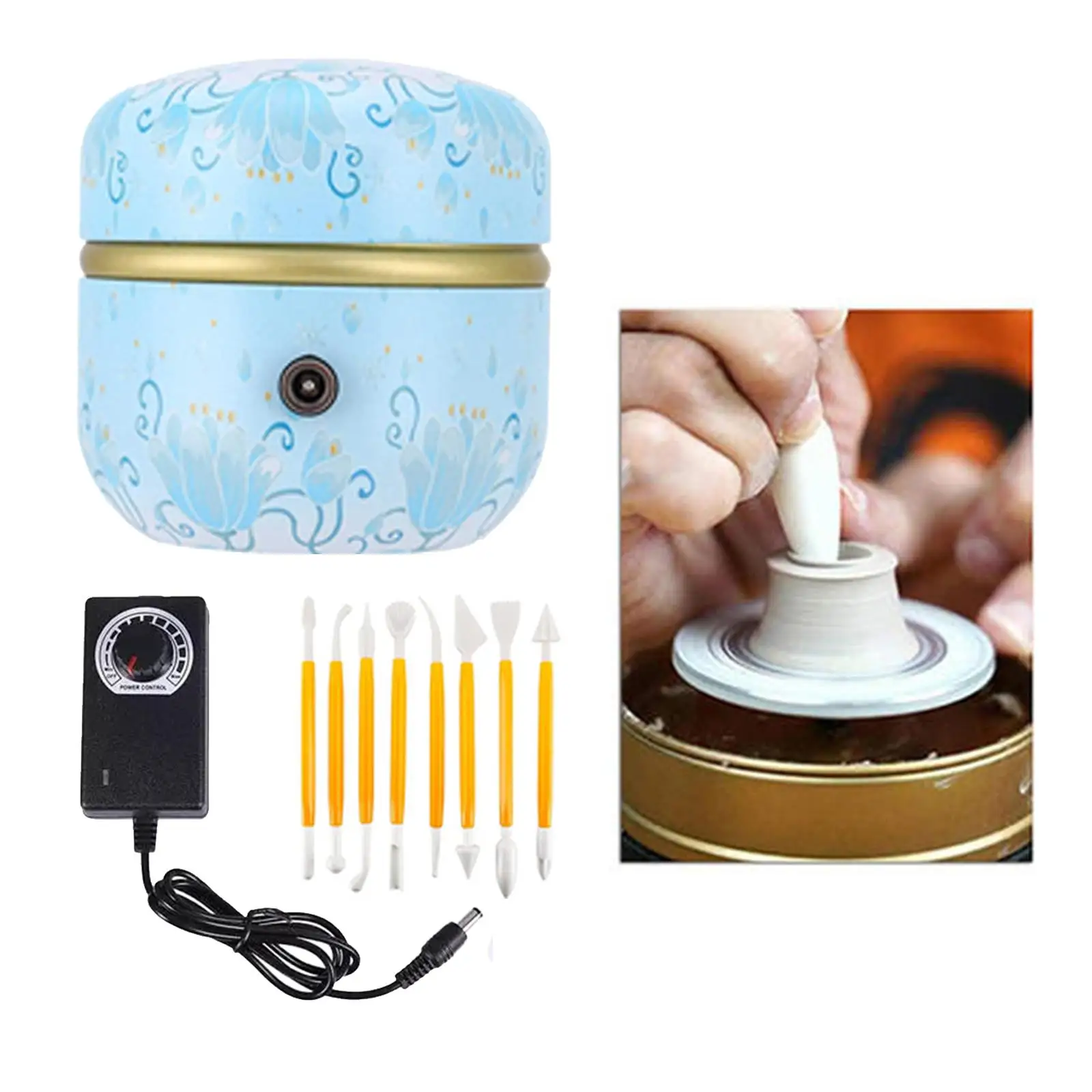 MINI Pottery Wheel Machine with Sculpting Kit Ceramics Clay Pottery Tools Rotary Plate Electric Pottery Turntable