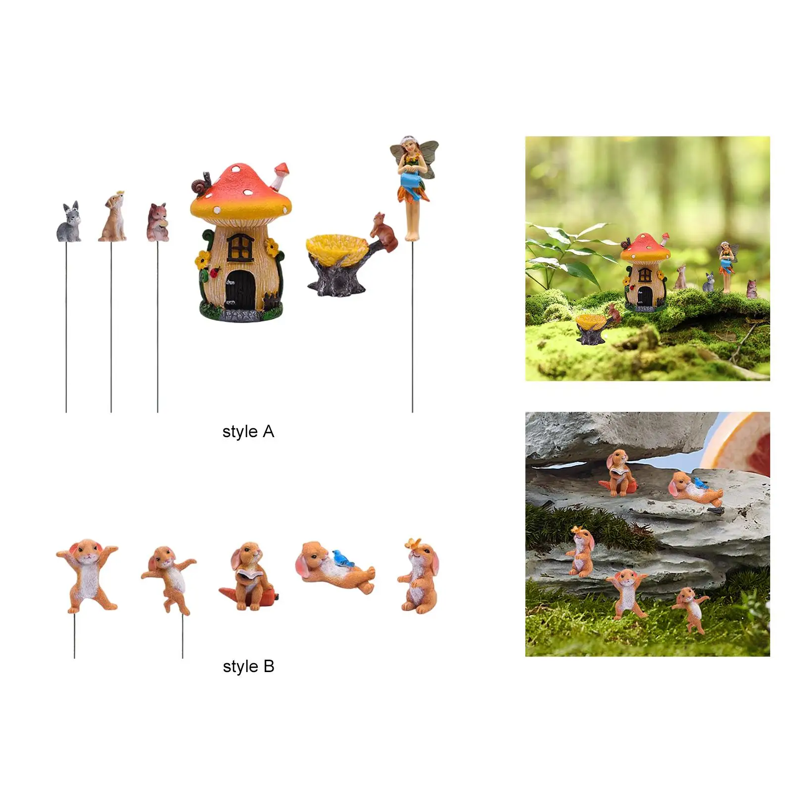 Mushrooms Animals Figurines Moving Forest Garden Ornament Durable Micro Resin Fairy Mushroom Decor for Fairy Patio Tree Statues