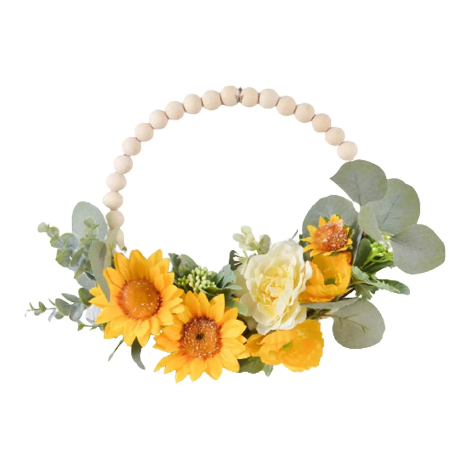 Artificial Wooden Beads Wreath Eucalyptus Leaf Wreath for Party Window Holiday Decoration