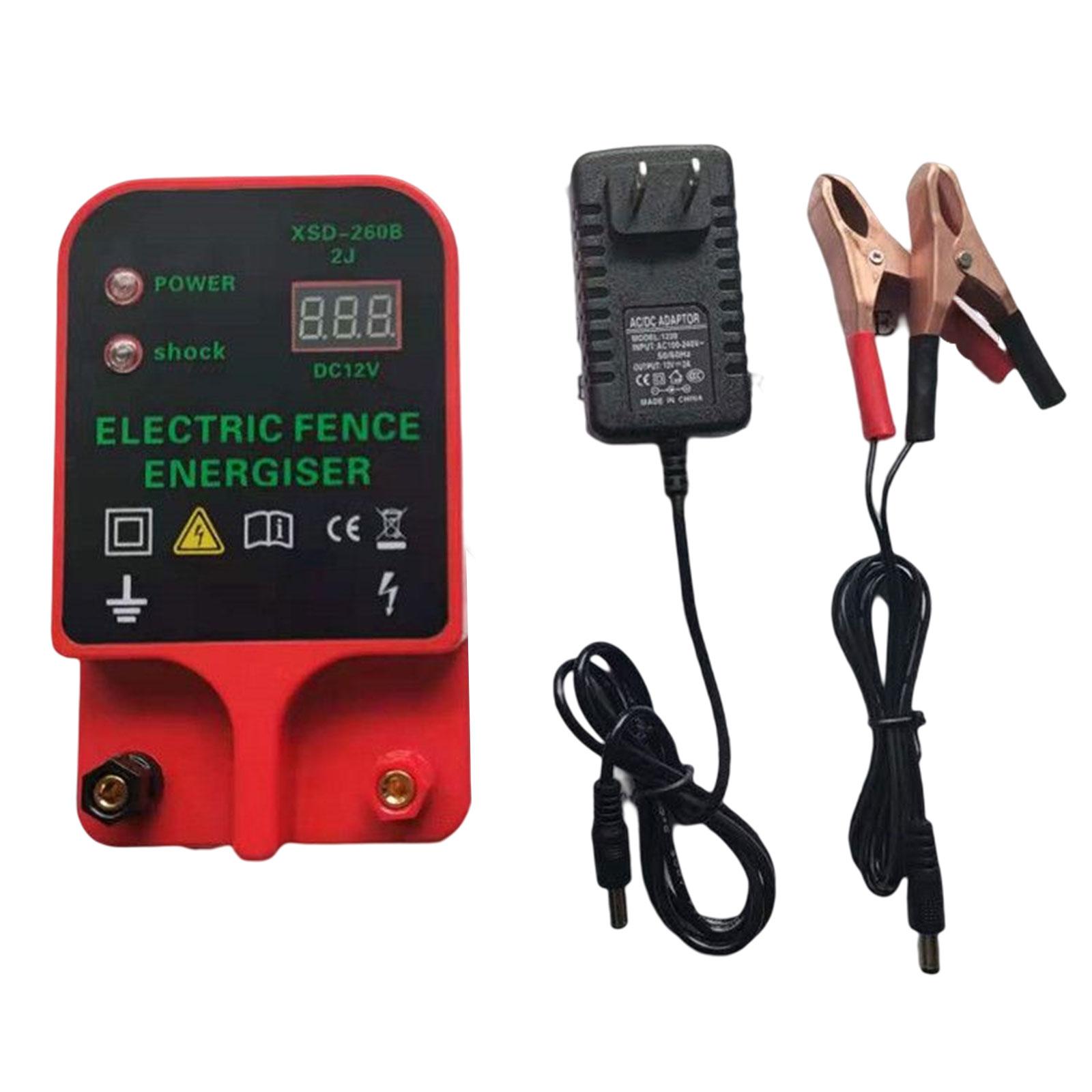 Portable Electric Fence Energizer Sheep Horse Cattle Fence Tool Controller LCD Display 10km Waterproof for Farm Fence US