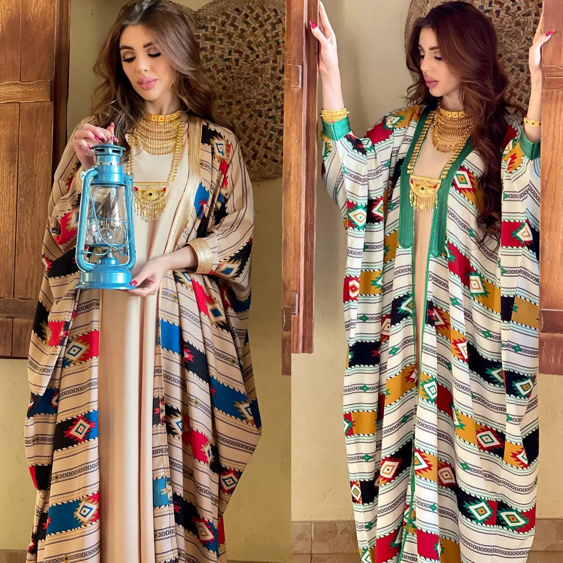 2023 Evening Dress Prayer Muslim Abaya Women's Dress Turkish Indian Abaya Arab Vest Coat Two-piece Party Dress