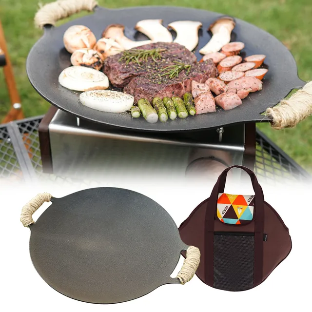 30cm Cast Iron Frying Pan Flat Round Barbecue Plate Outdoor Camping Bbq  Grill Pan Pancake Griddle Uncoated Non-stick Frying Tray - Outdoor  Tableware - AliExpress