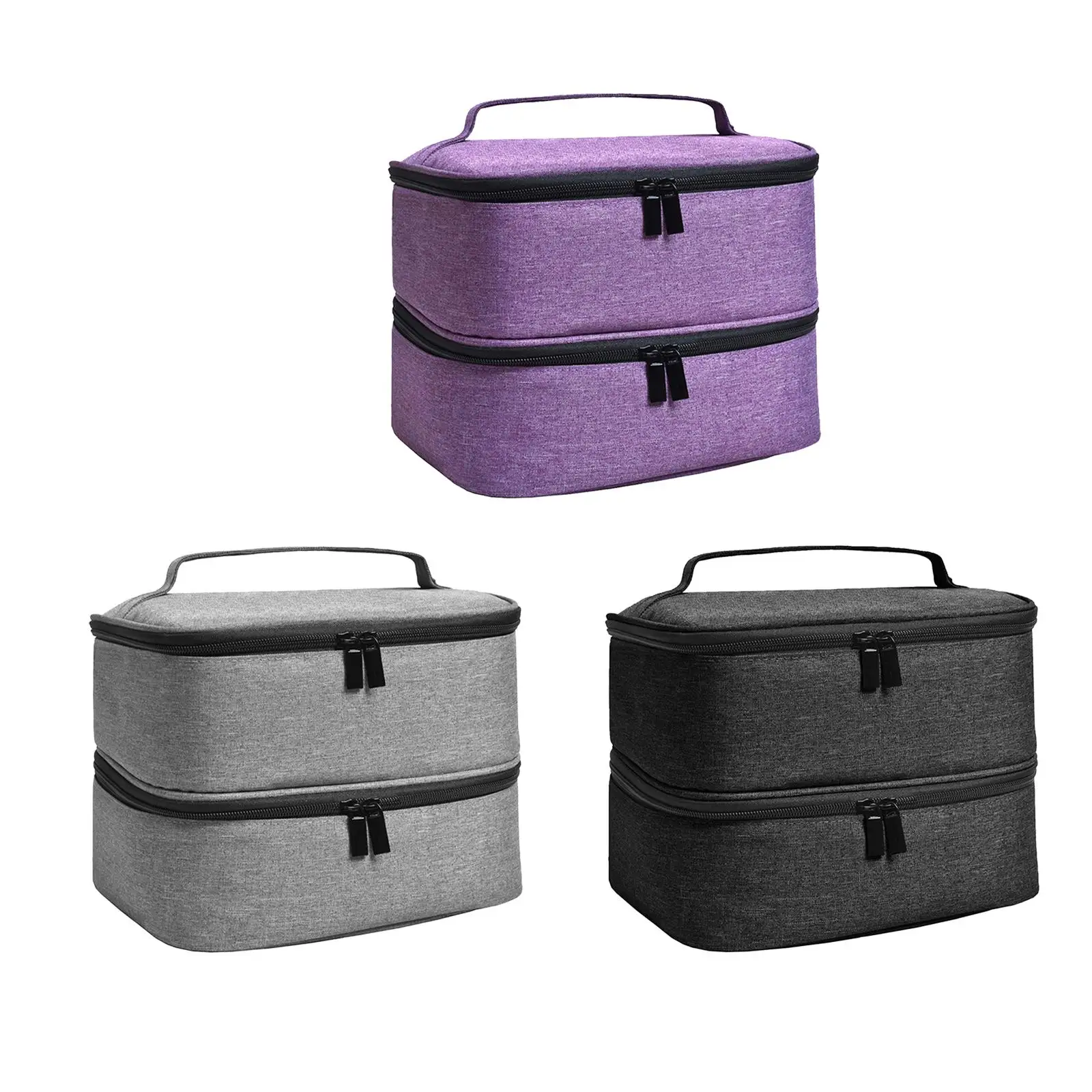 Oxford Cloth Double Layer Nail Polish Storage Bag Handbag with Sturdy Zippers for Manicure Sets Travel Storage Box Cosmetic Bag