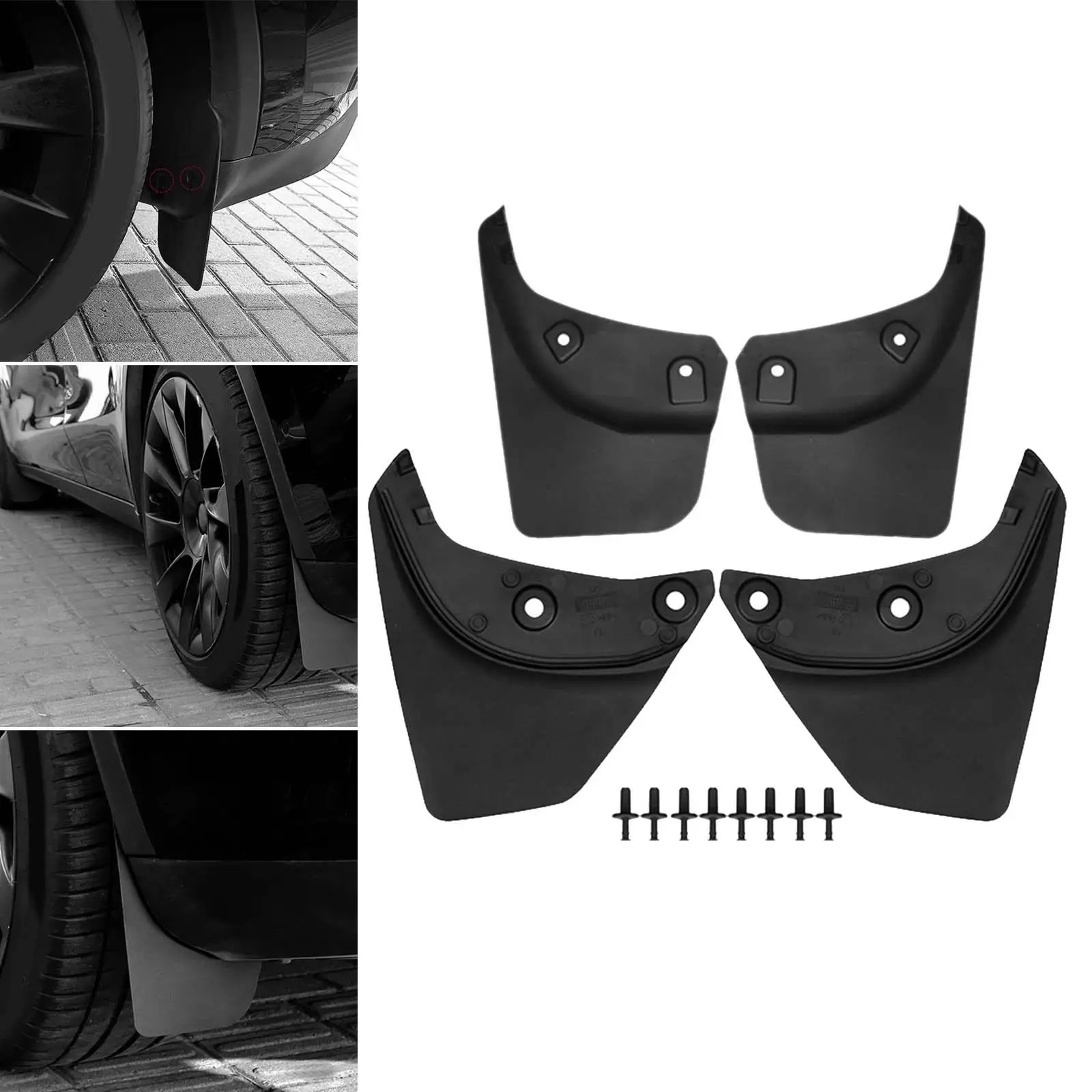 4x Car Wheel Mud Flaps Universal PP / TPE Mudguard Fender Splash Guards Fit for Tesla Model Y No Need Drilling Holes