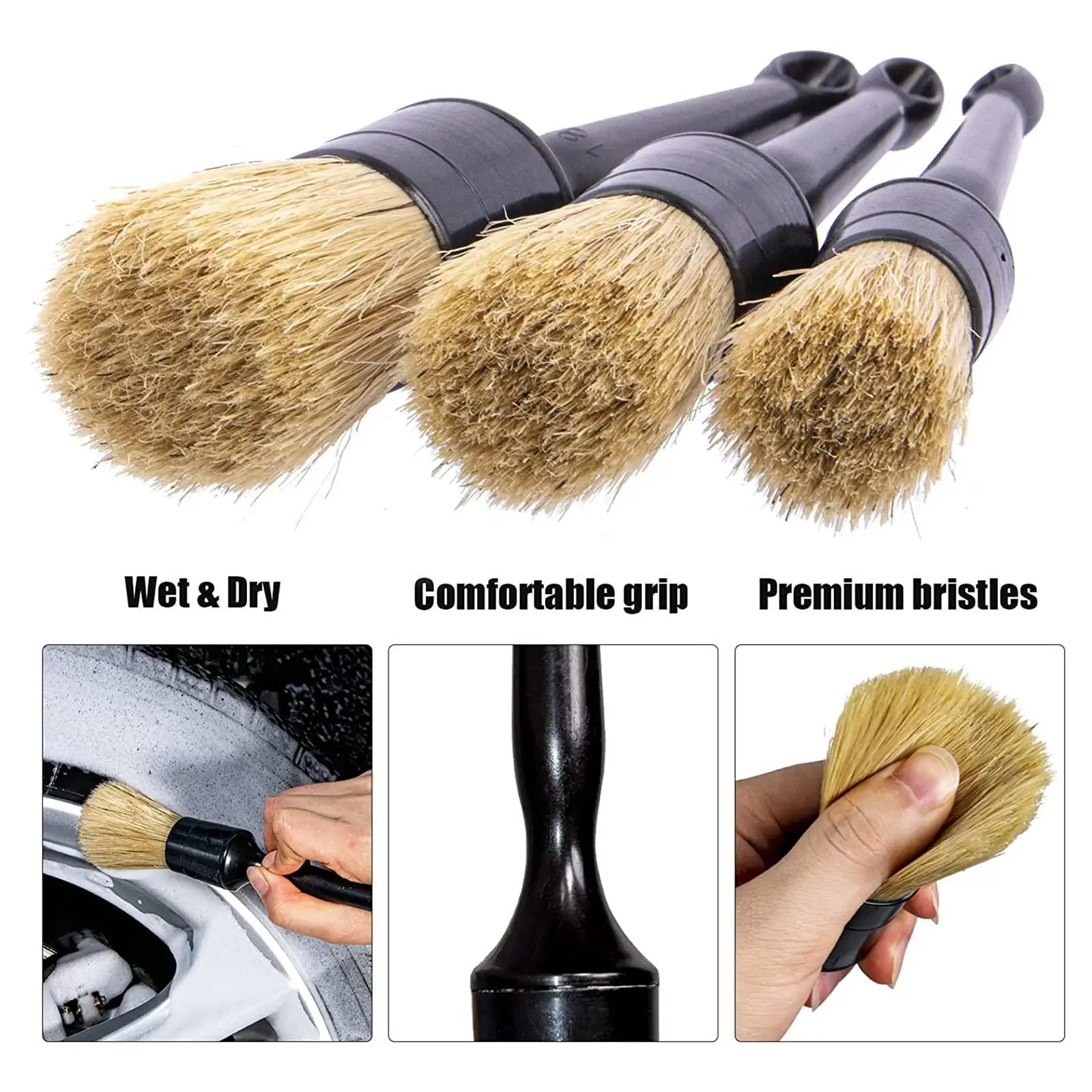 3Pcs Car Detailing Brush Set Detail Cleaner Brushes for Air Conditioner