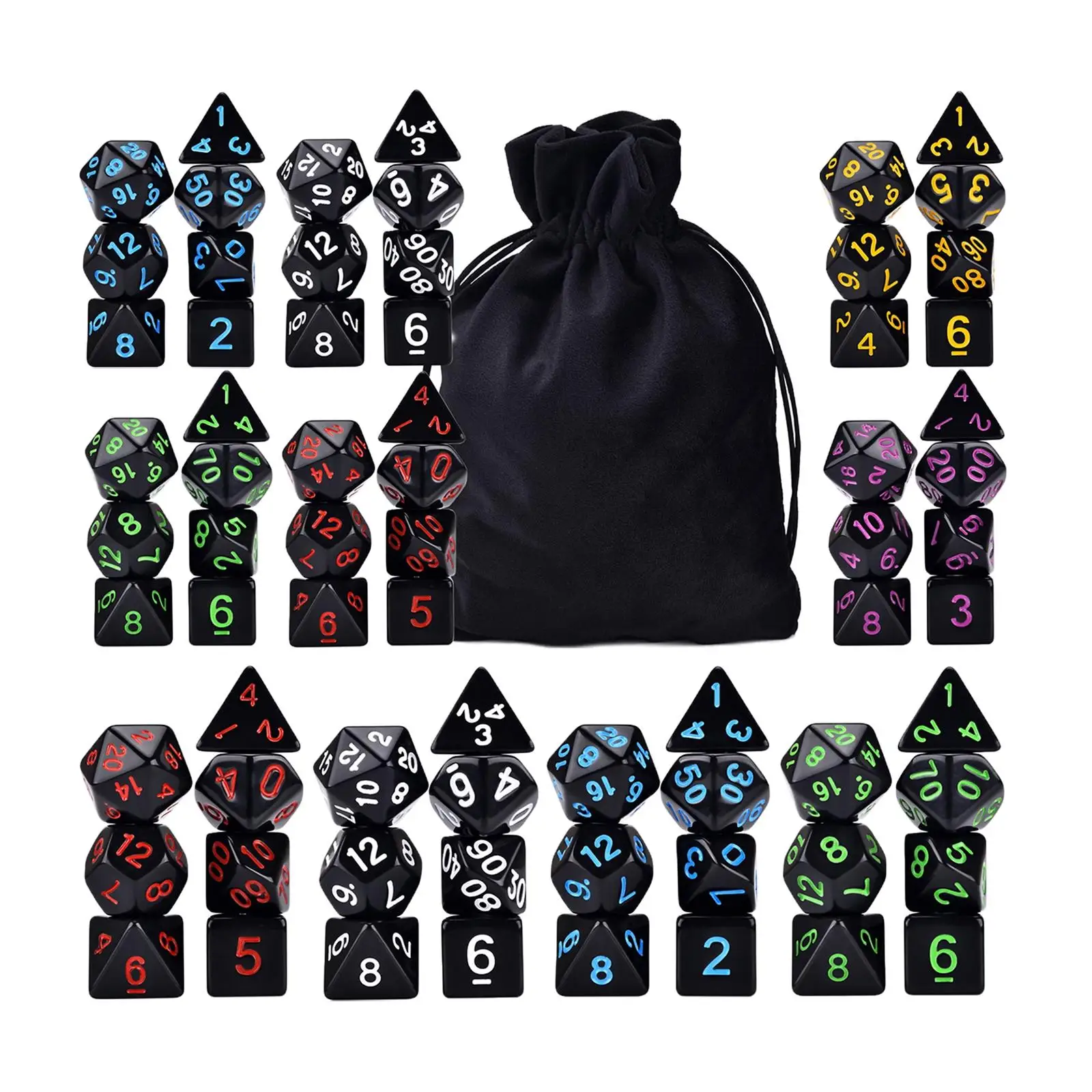 70Pcs Acrylic Polyhedral Dice Set Double Colors D4-D20 with Storage Bag for Role Playing MTG DND Math Teaching Table Games