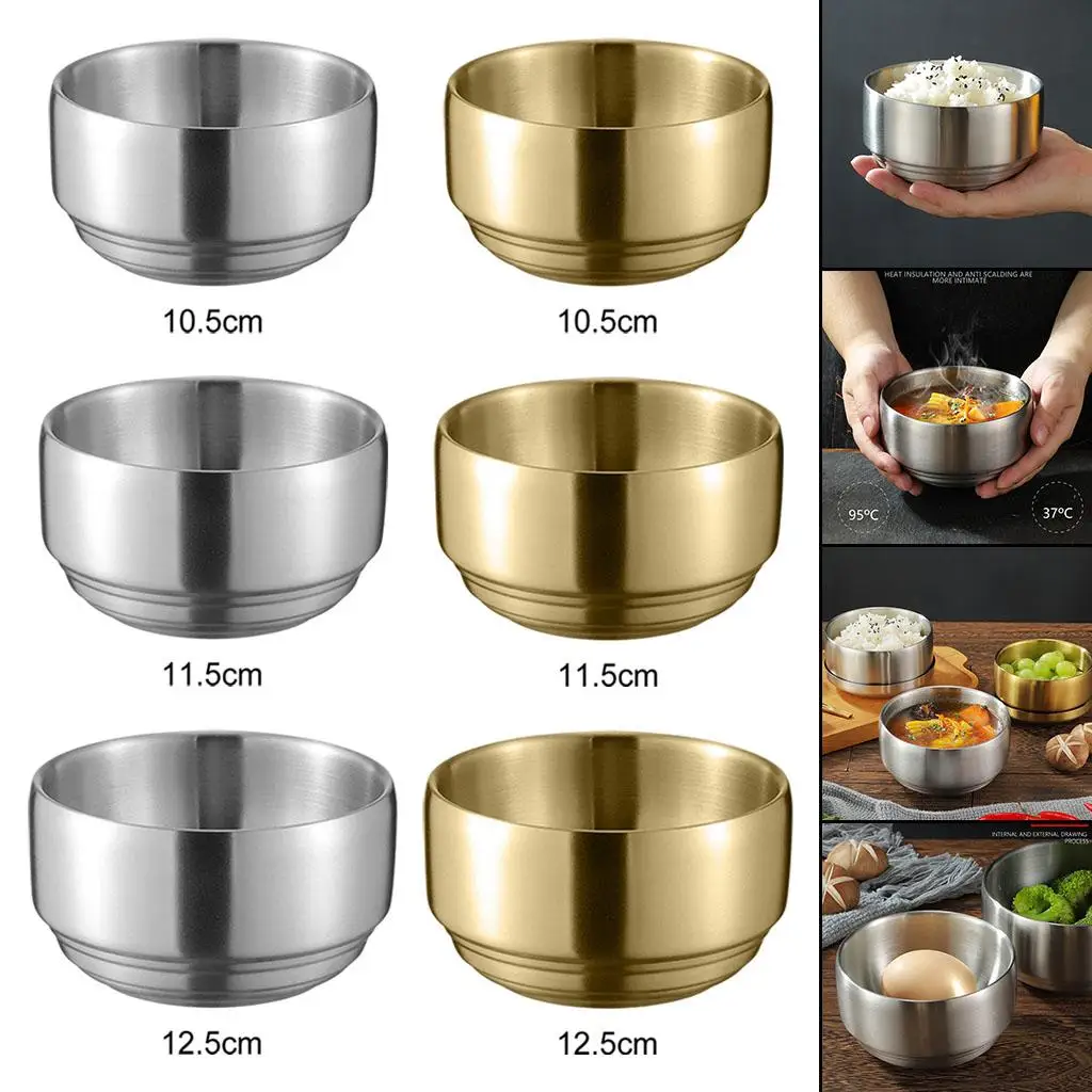 304 Stainless Steel Bowls Multipurpose Seasoning Rice Dish Serving Bowl for Kids Restaurant Easy to Clean Anti-scalding
