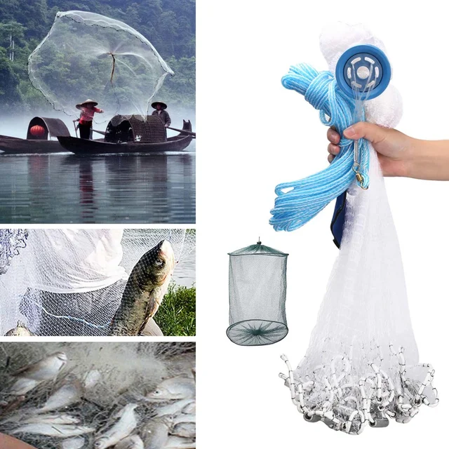 Yeahmart American Hand Cast Fishing Net 300CM 5FT Small Mesh Hand Throw  Cast Network With Sinker Fish Trap