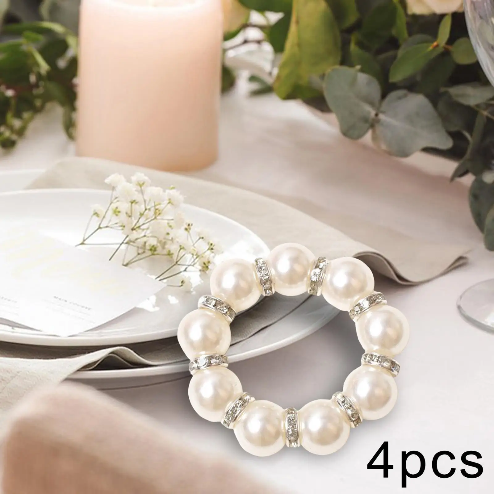 4Pcs Rhinestone Serviette Buckles Wedding Christmas Ornaments Bead Napkin Rings for Thanksgiving Anniversary Reception Fall Cafe