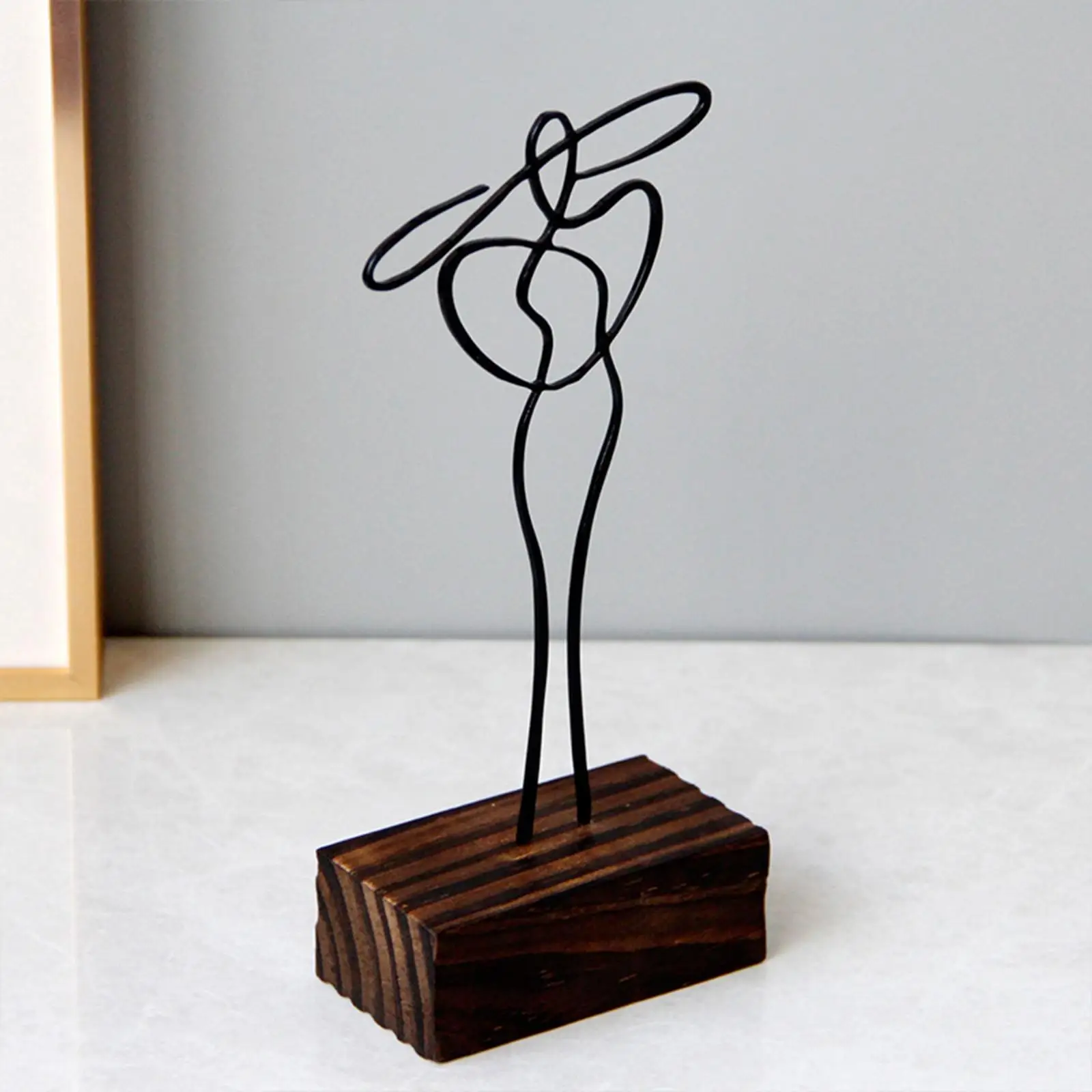 Woman Sculpture Metal Line Figurine Elegant Statue for Home Desktop Decoration Birthday Gift