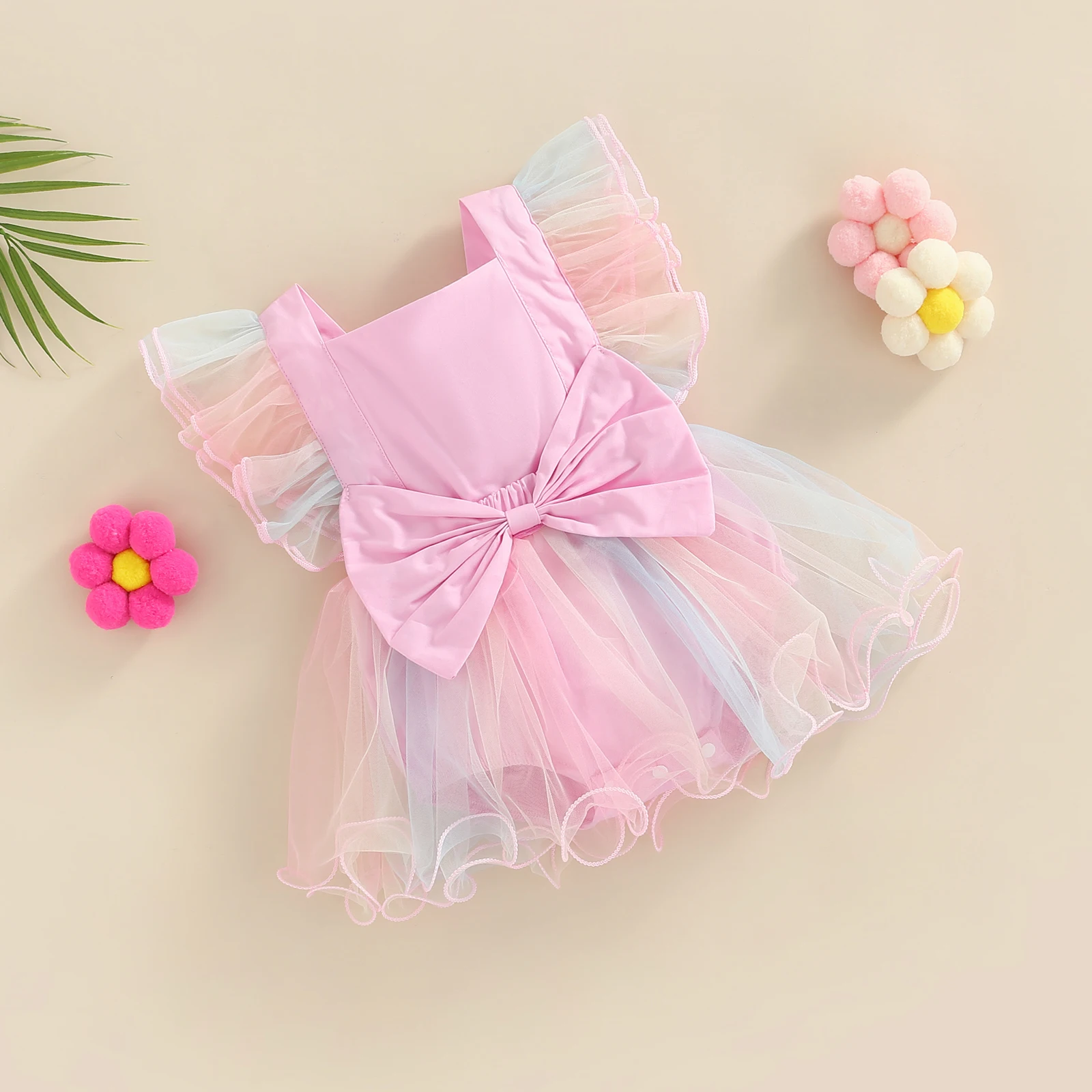 ma&baby 0-24M Newborn Infant Baby Girl Romper Princess Rainbow Tulle Ruffle Jumpsuit Playsuit Birthday Clothing Summer D01 Baby Bodysuits for girl 