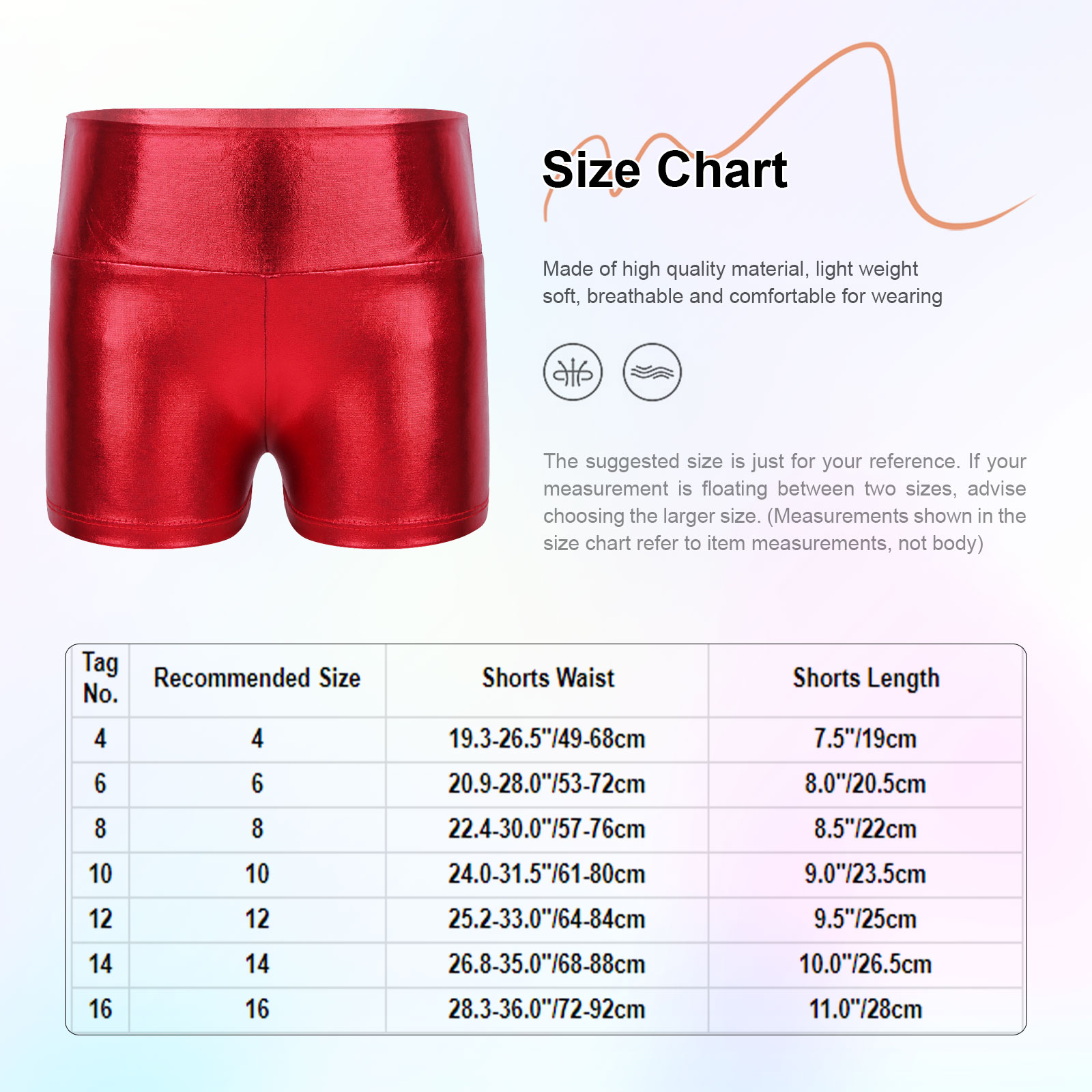 Kinder Mädchen Metallisch glänzende Tanzshorts mit hoher Taille, Activewear für Sport, Ballett, Tanz, Gymnastik, Workout, sportliches Taumeln – Detail 1