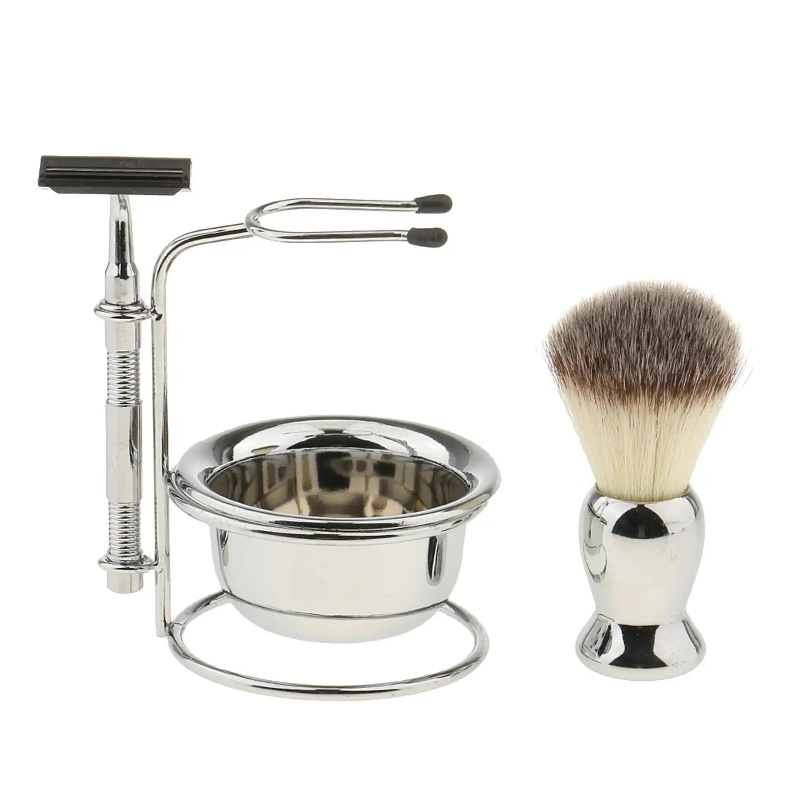 Mens Beard Removal Grooming Set, Wet Shave, includes Brush, Safety ,  Stand Holder
