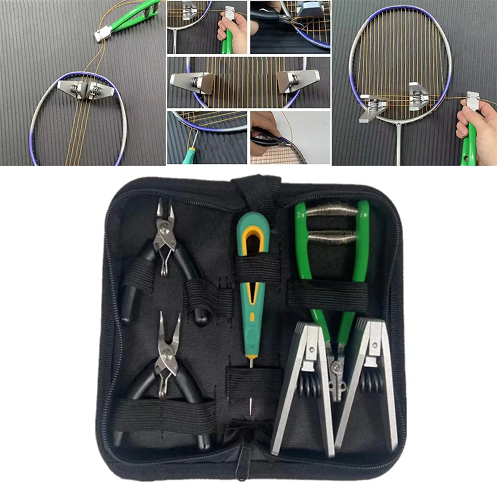 Starting Stringing Clamp Tool Kit Badminton Squash Tennis Racket Storage Bag