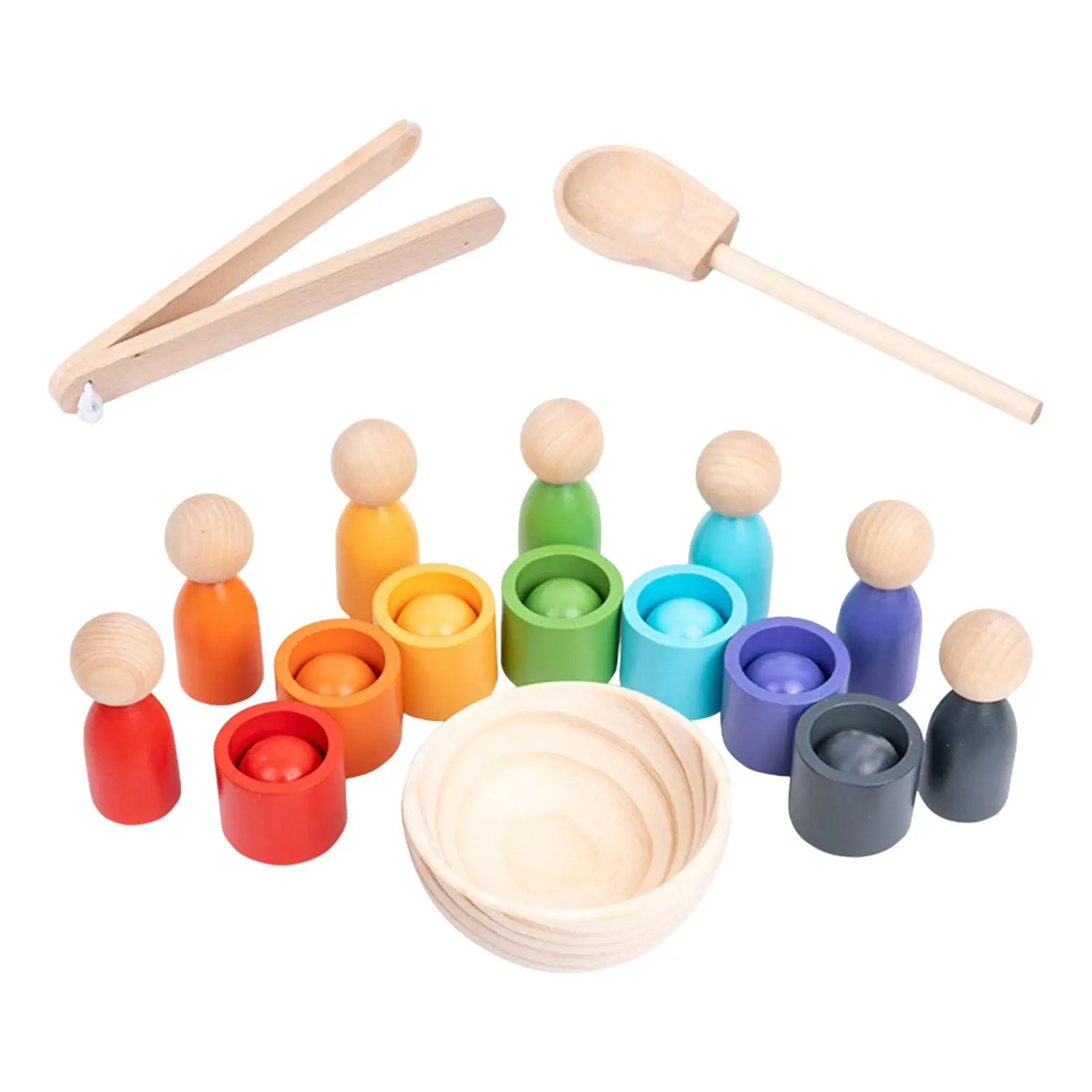 Wooden Balls in Cups Montessori 7 Color Matching And Counting Toy