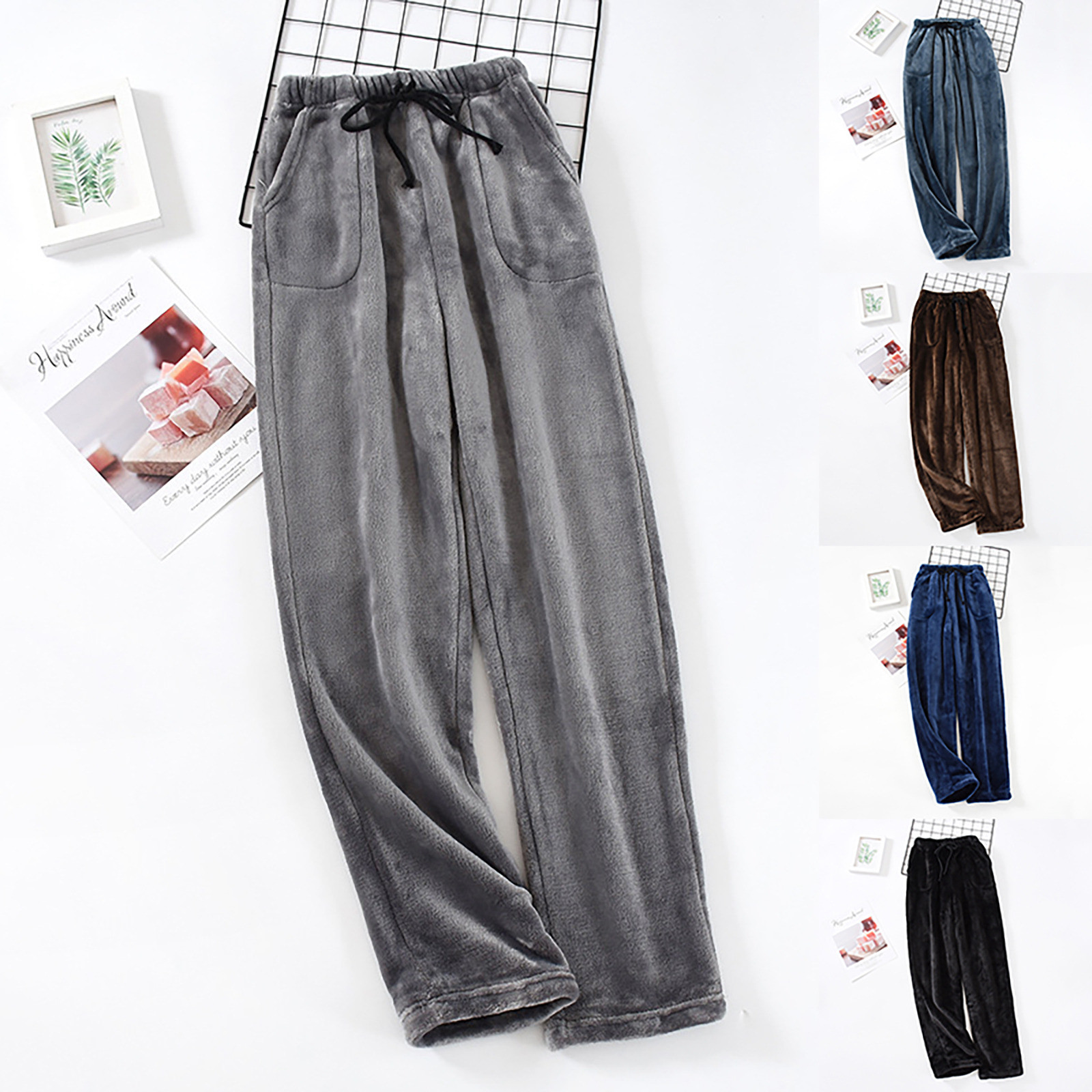 Description Picture 2 of itemMen's Pajamas Plush Thickened Coral Velvet Warm Pants for Autumn and Winter Flannel Household Clothes Mens Sleepwear Trousers