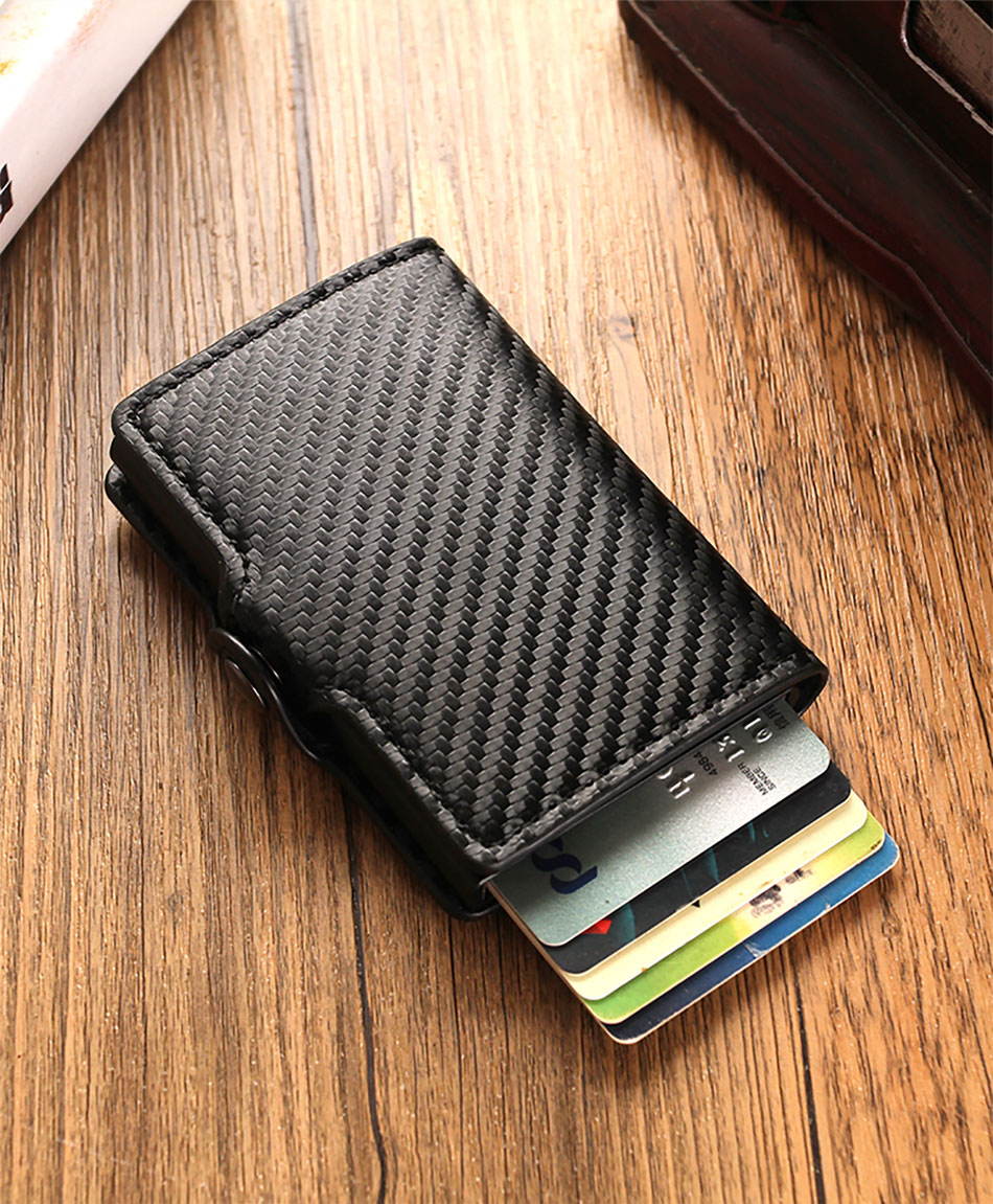 Carbon Fiber RFID Blocking Leather Wallet - Mens Credit Card Holder Case